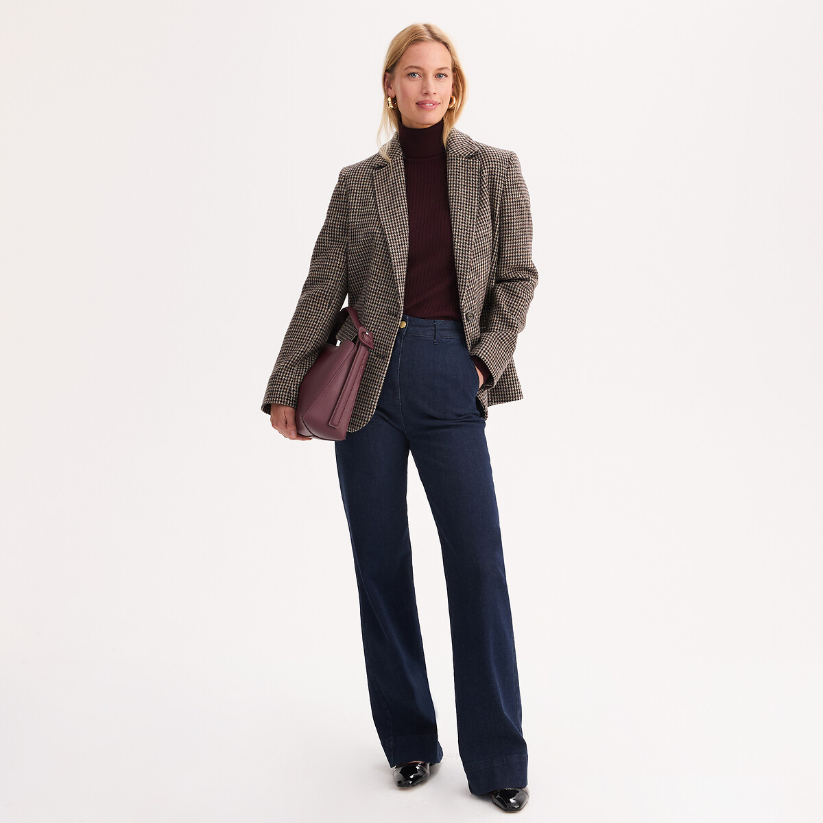 Blazer direito, aos quadrados quadrados/bege, ANNE WEYBURN