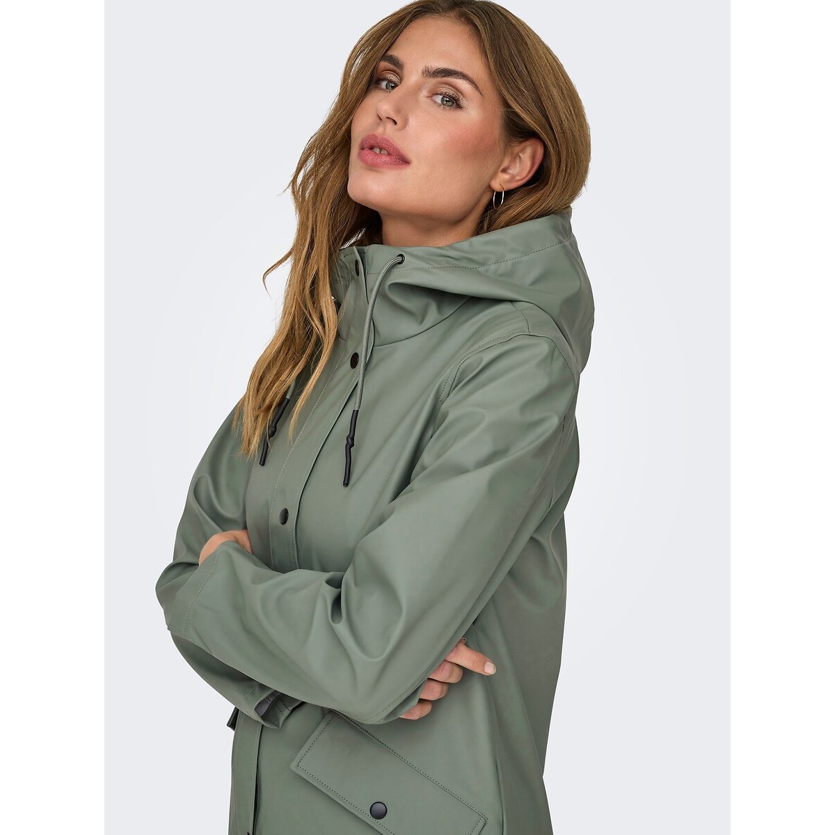 Manteau mi-long à capuche vert, ONLY