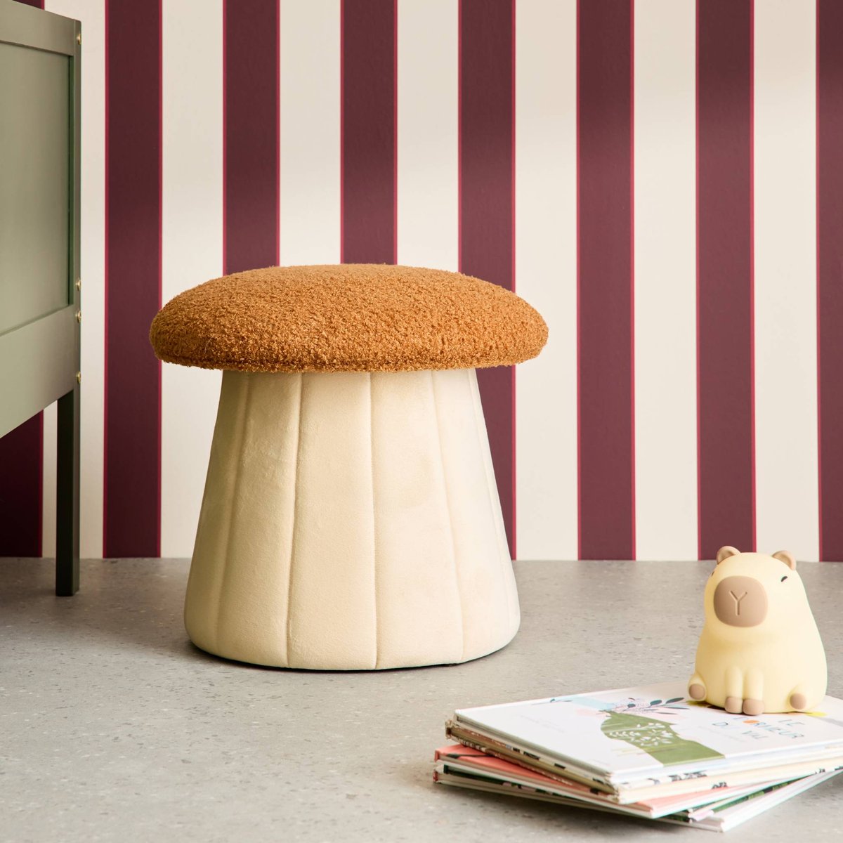 Pouf champignon enfant avec rangement teddy et velours SHROUMY terracotta, SWEEEK