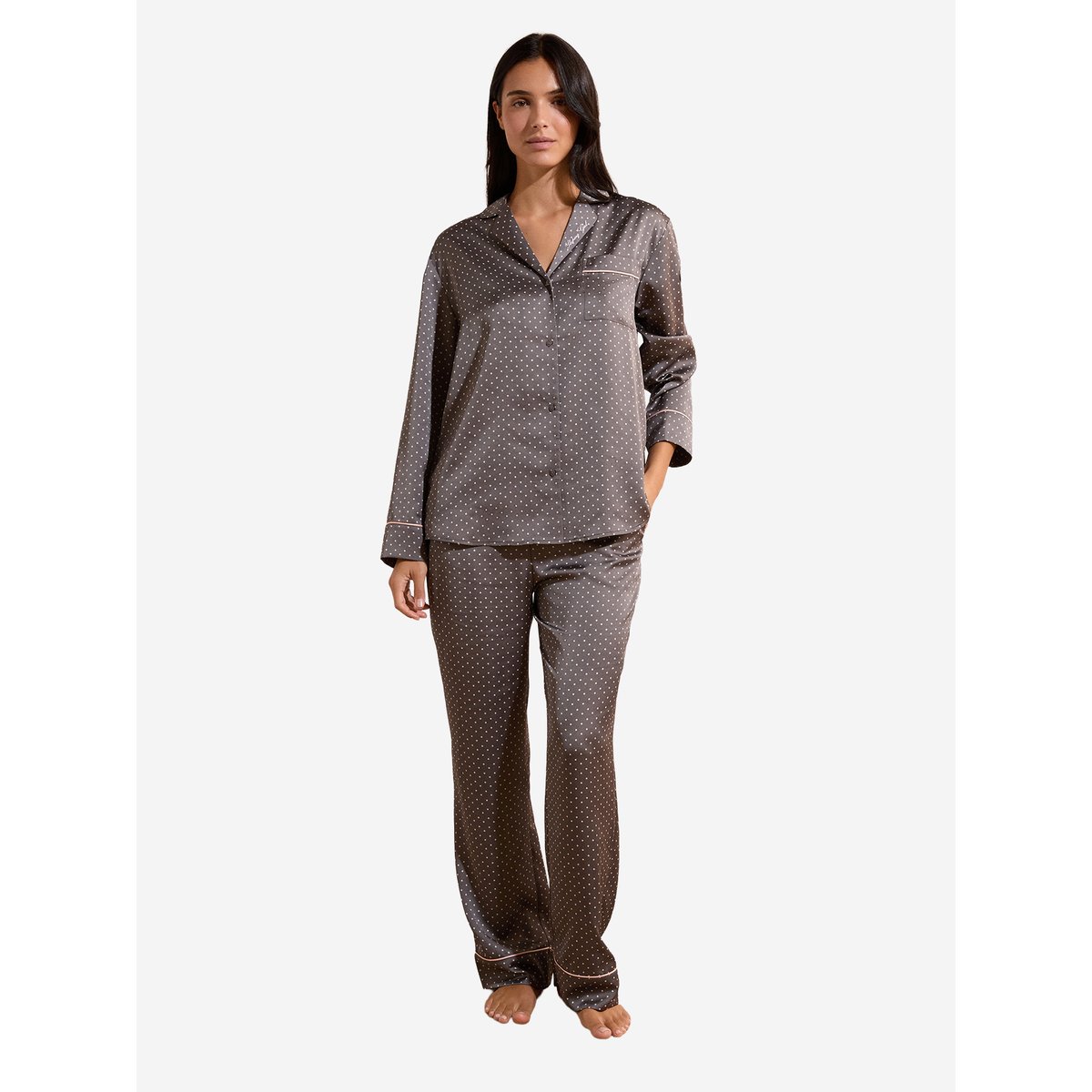 Ensemble de pyjama 2 pièces satiné à pois BAHIA anthracite, ETAM