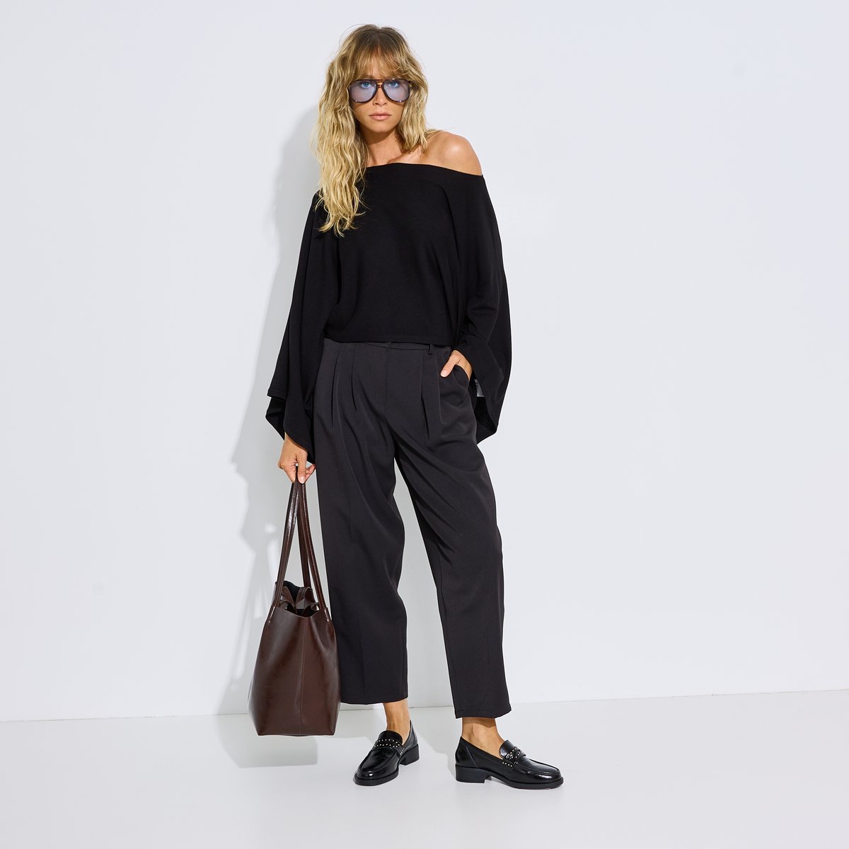 Pull cape col bateau noir, GRAIN DE MALICE