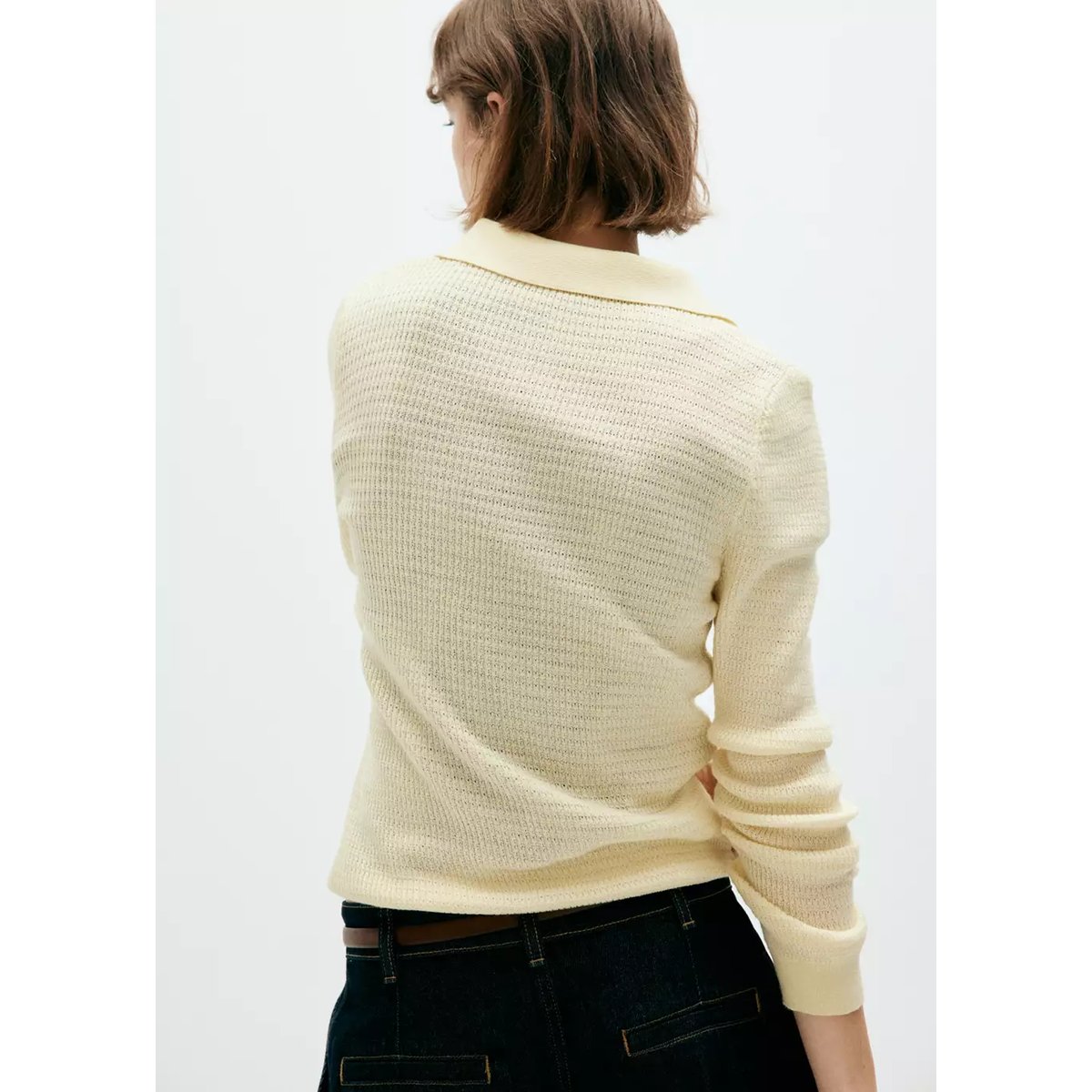 Pull col polo maille texturée jaune, MANGO