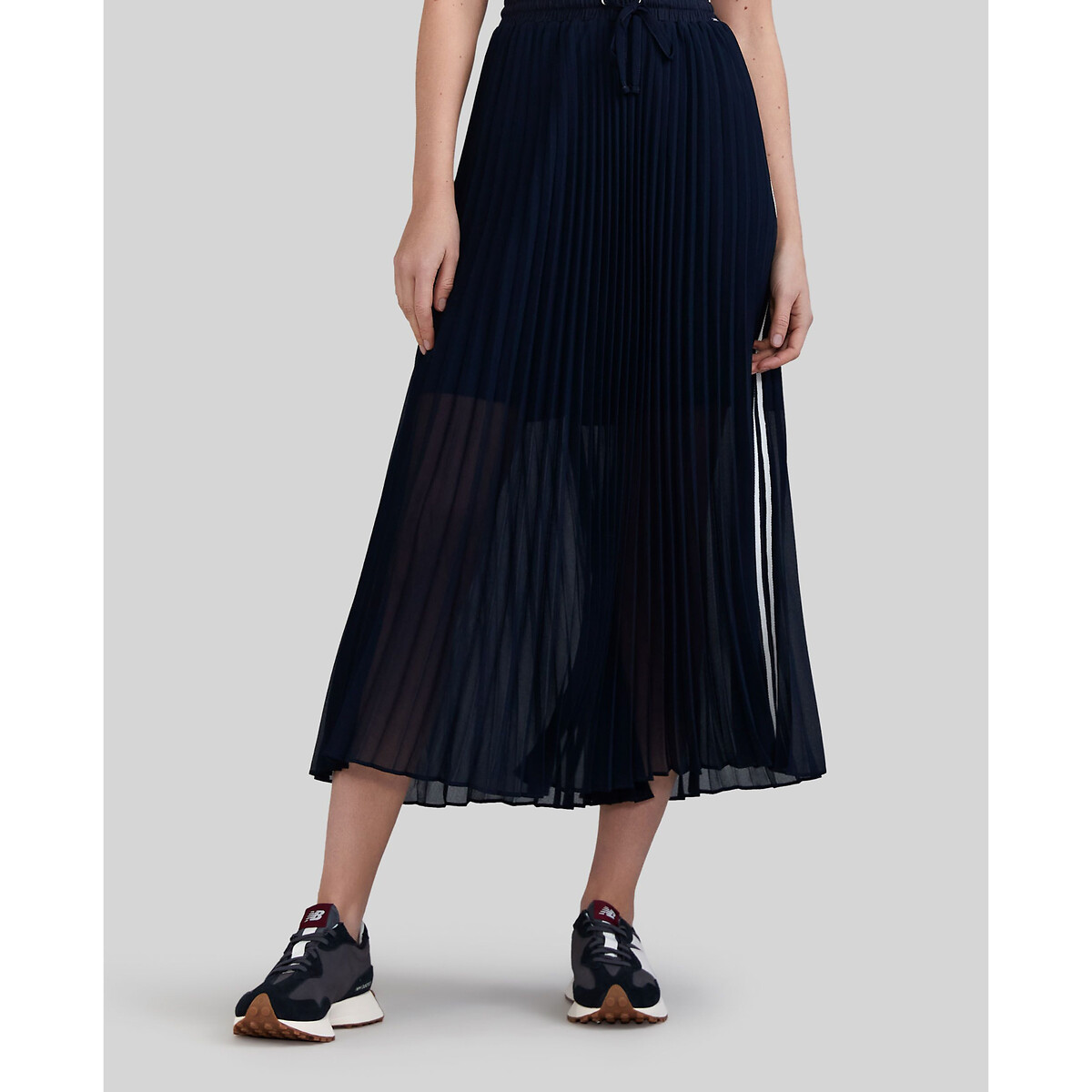 Jupe longue plissée avec détail bandes sport bleu marine, IKKS