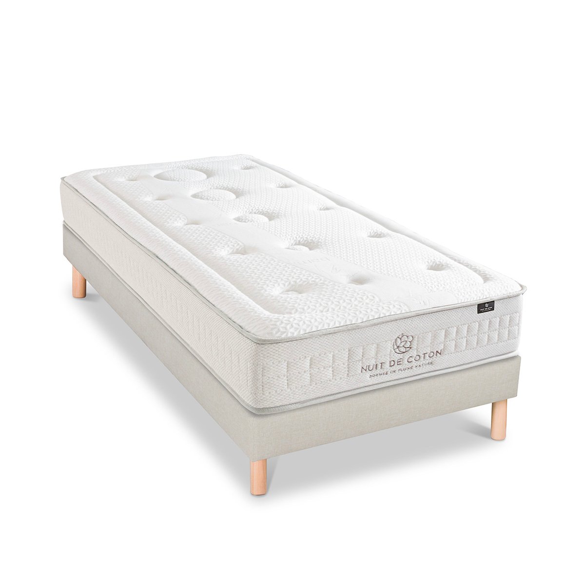 Ensemble Prélude 2.0 90x190 cm Matelas Latex 100% Naturel + Sommier Bois beige, BELLECOUR