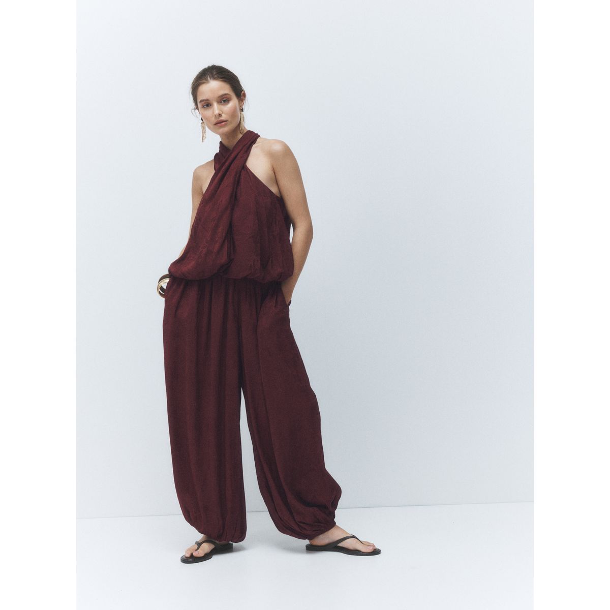 Pantalon à effet bouffant jacquard bordeaux, NEXT
