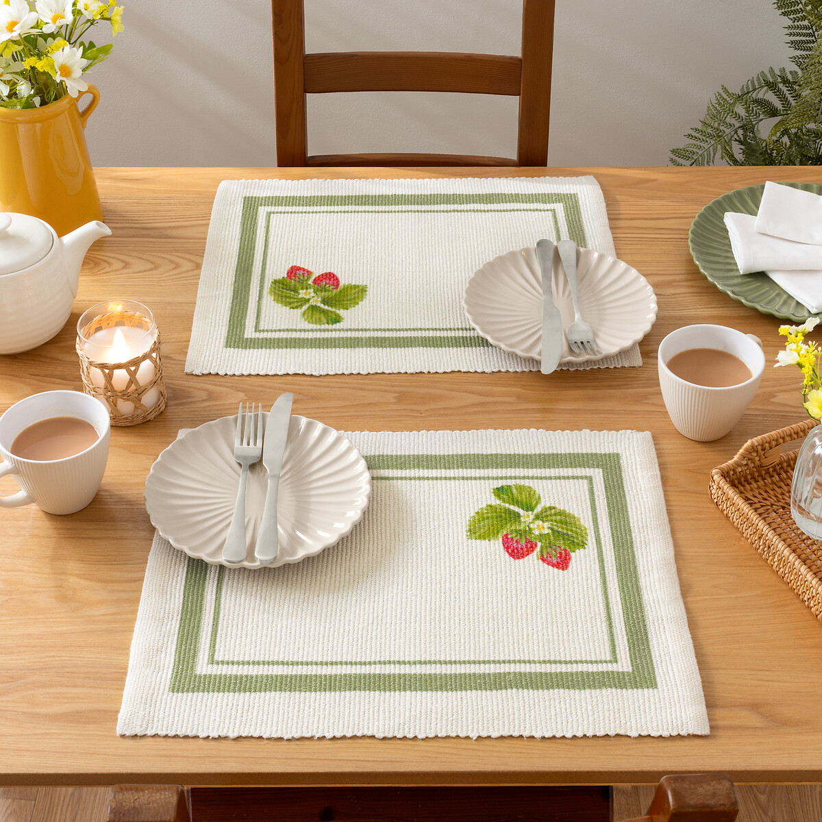 Set of 4 Strawberry Sage Placemats sage, SO'HOME