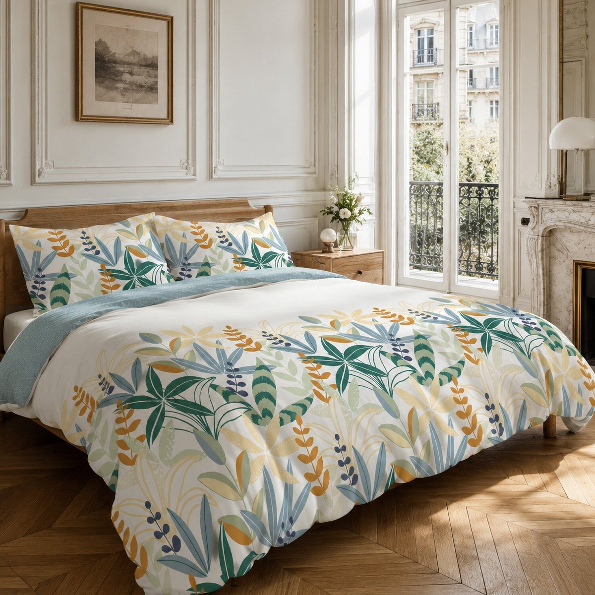 Parure housse de couette en coton feuillage, GOYAVE multicolore, C DESIGN HOME TEXTILE