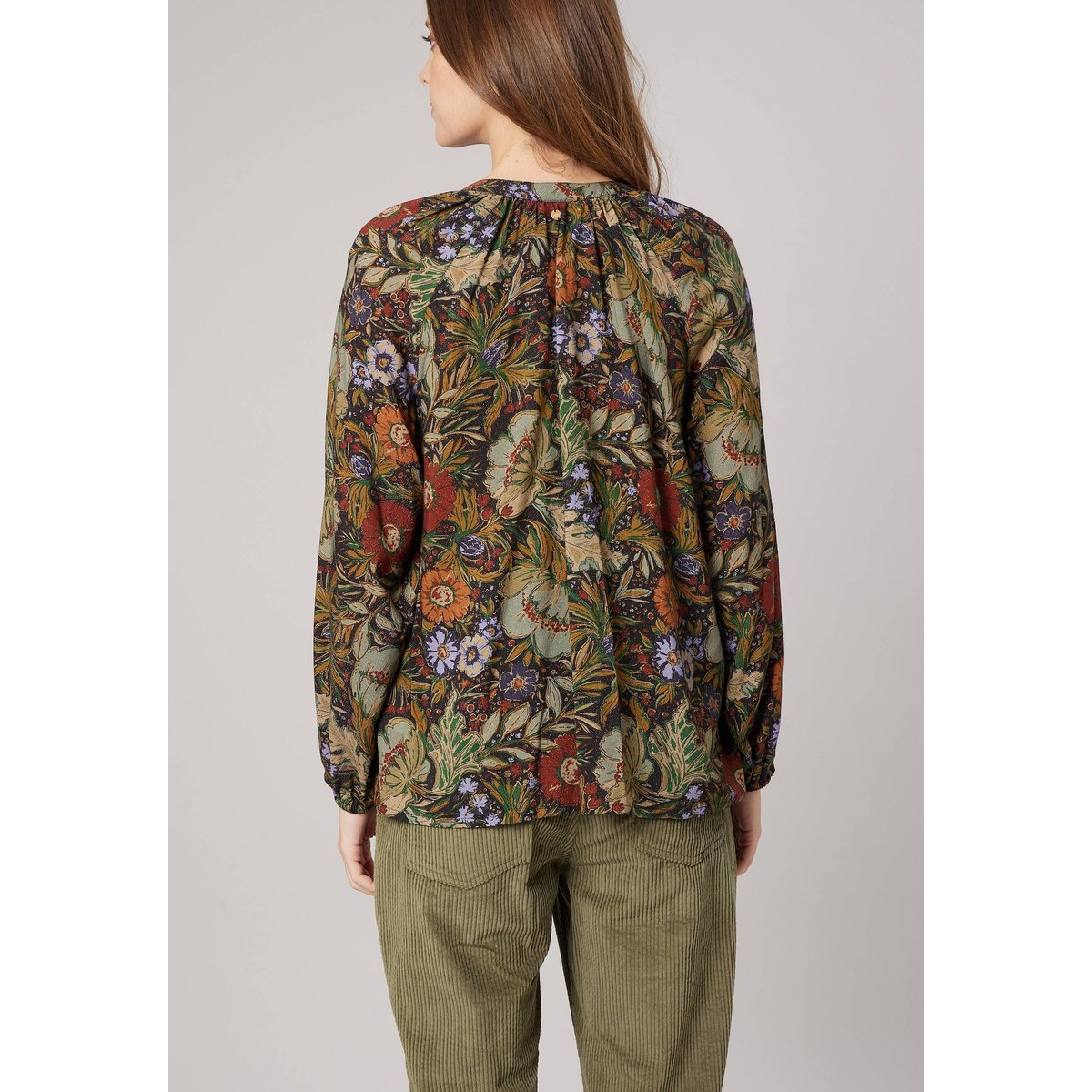 Blouse fluide femme imprimé fleuri CELINI khaki, DEELUXE