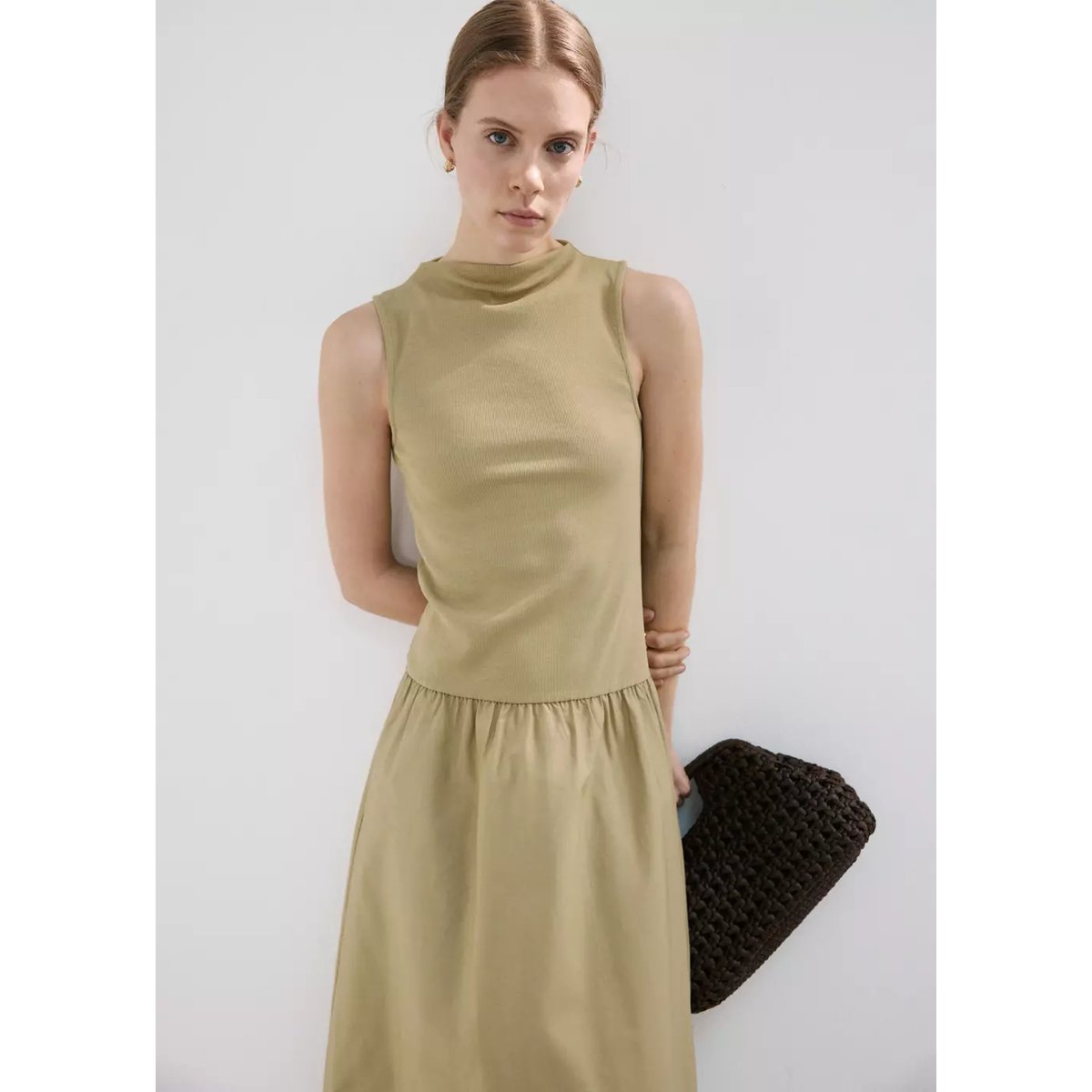 Robe combinée coton olive, MANGO