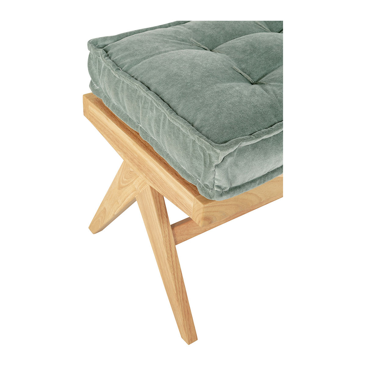 Banc MENA velours hévéa finition bois blond vert, BLANC D’IVOIRE