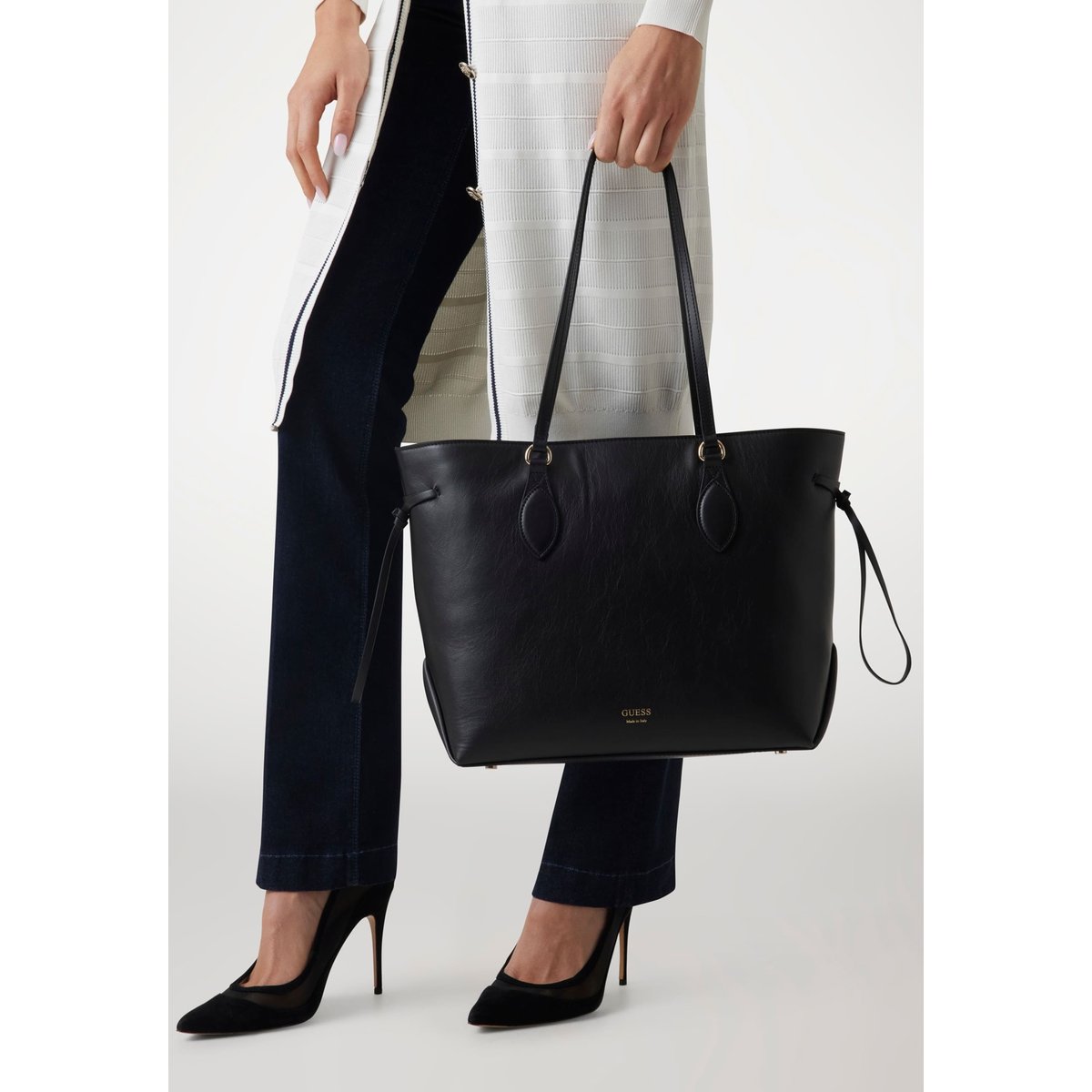 Sac D'épaule Florence Cuir Véritable noir, GUESS