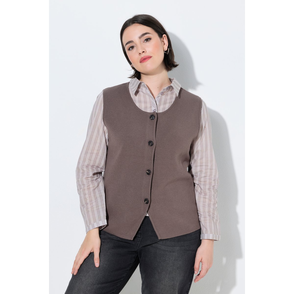 Gilet en maille taupe sombre, ULLA POPKEN