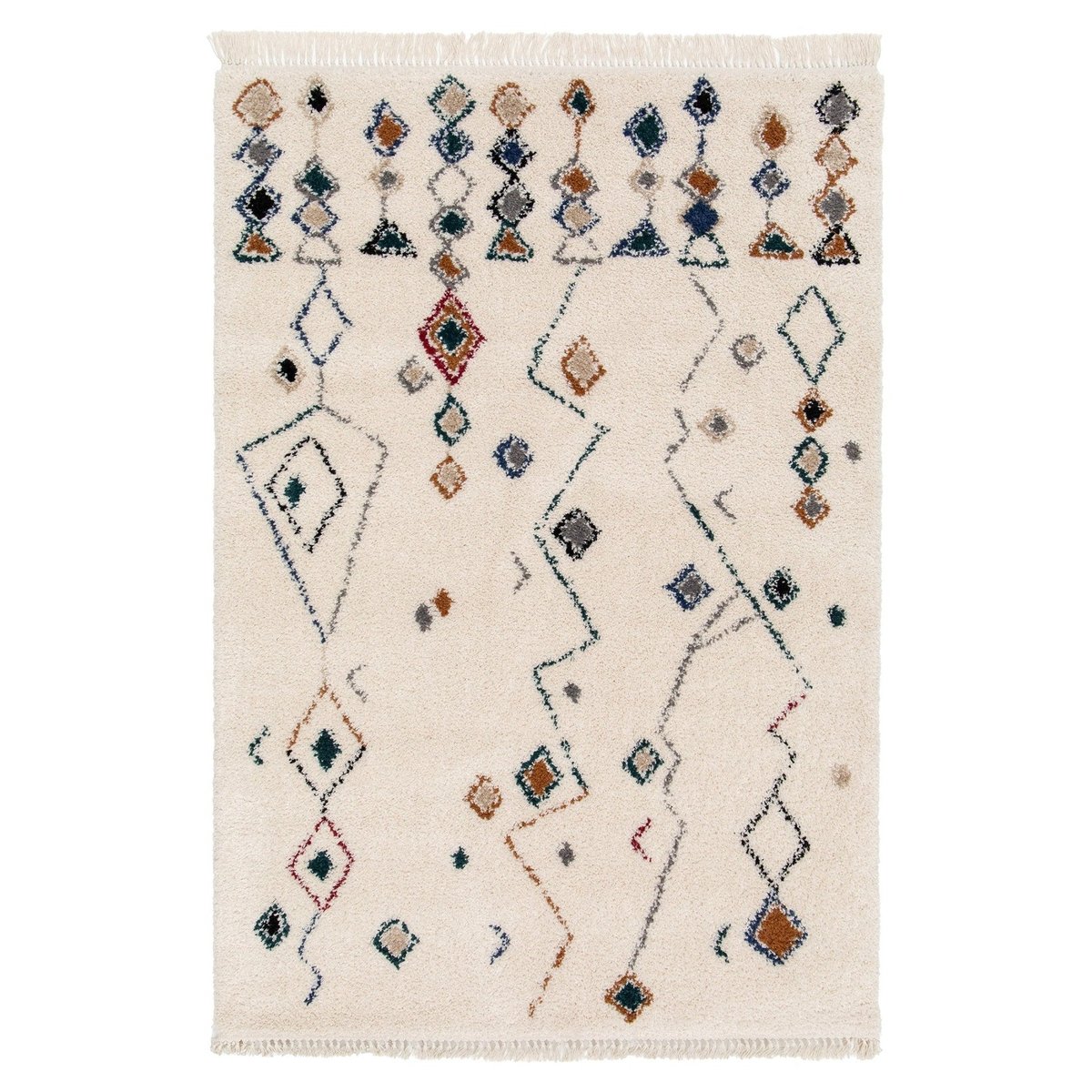 Tapis ethnique à franges inspiration bédouine MOGADOR palette colorée, AFK LIVING