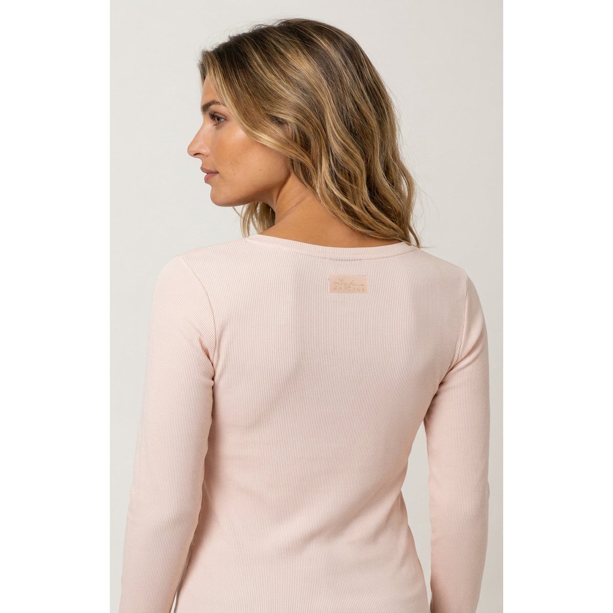 Tee-shirt manches longues en jersey de coton et modal couleur unie Magnolia rose, ARTHUR