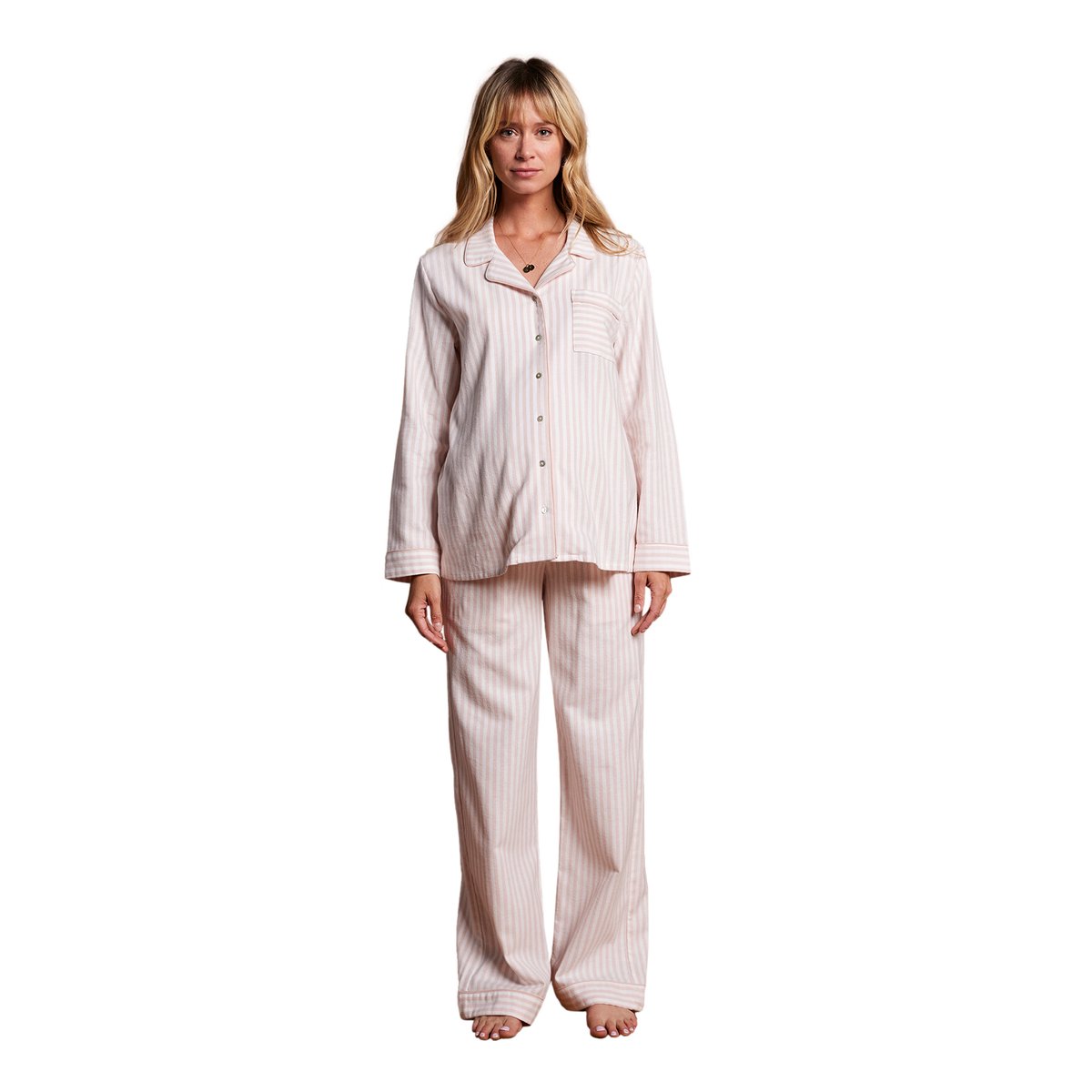 Pyjama rayé en flanelle grossesse et allaitement rayé rose, ENVIE DE FRAISE