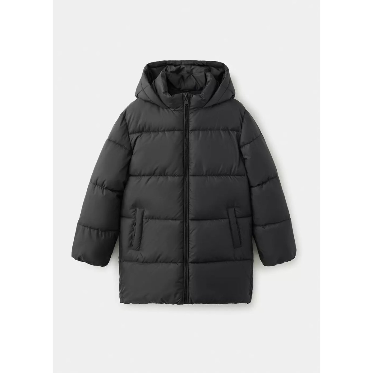 Anorak long matelassé capuche noir, MANGO KIDS