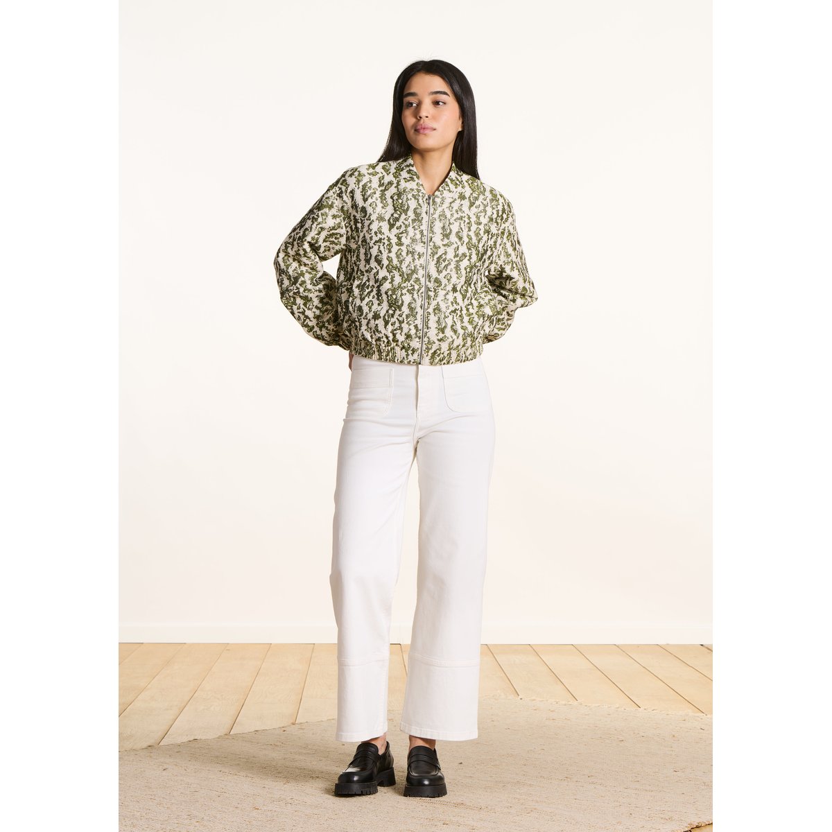 Blouson bomber en jacquard kaki, LA FEE MARABOUTEE