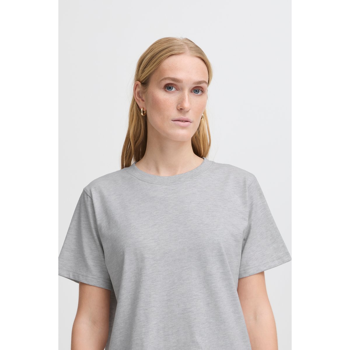 T-shirt manches courtes, col rond, coupe droite gris grey melange, ICHI