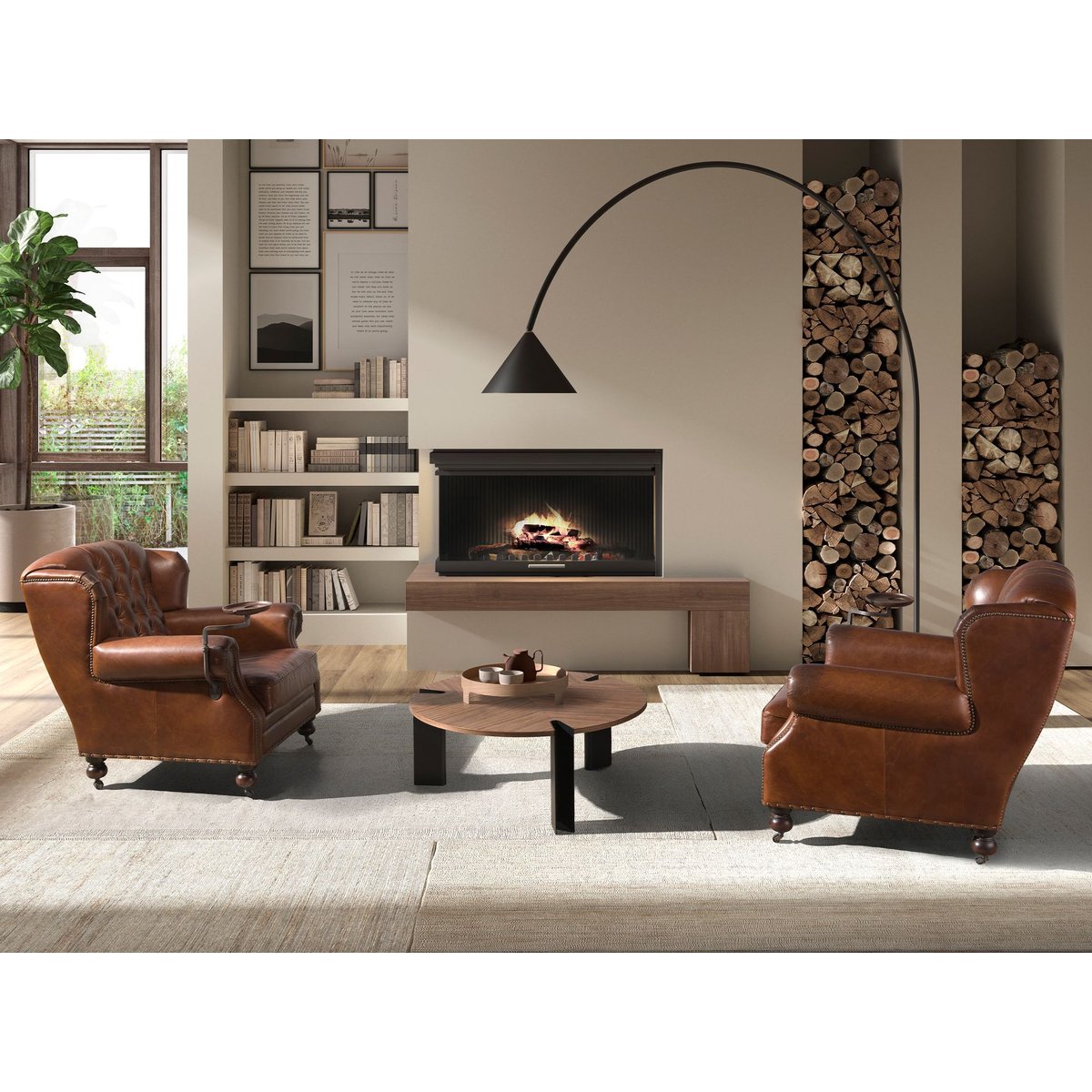 Fauteuil Chester en cuir brun cognac | acajou, ANGEL CERDA
