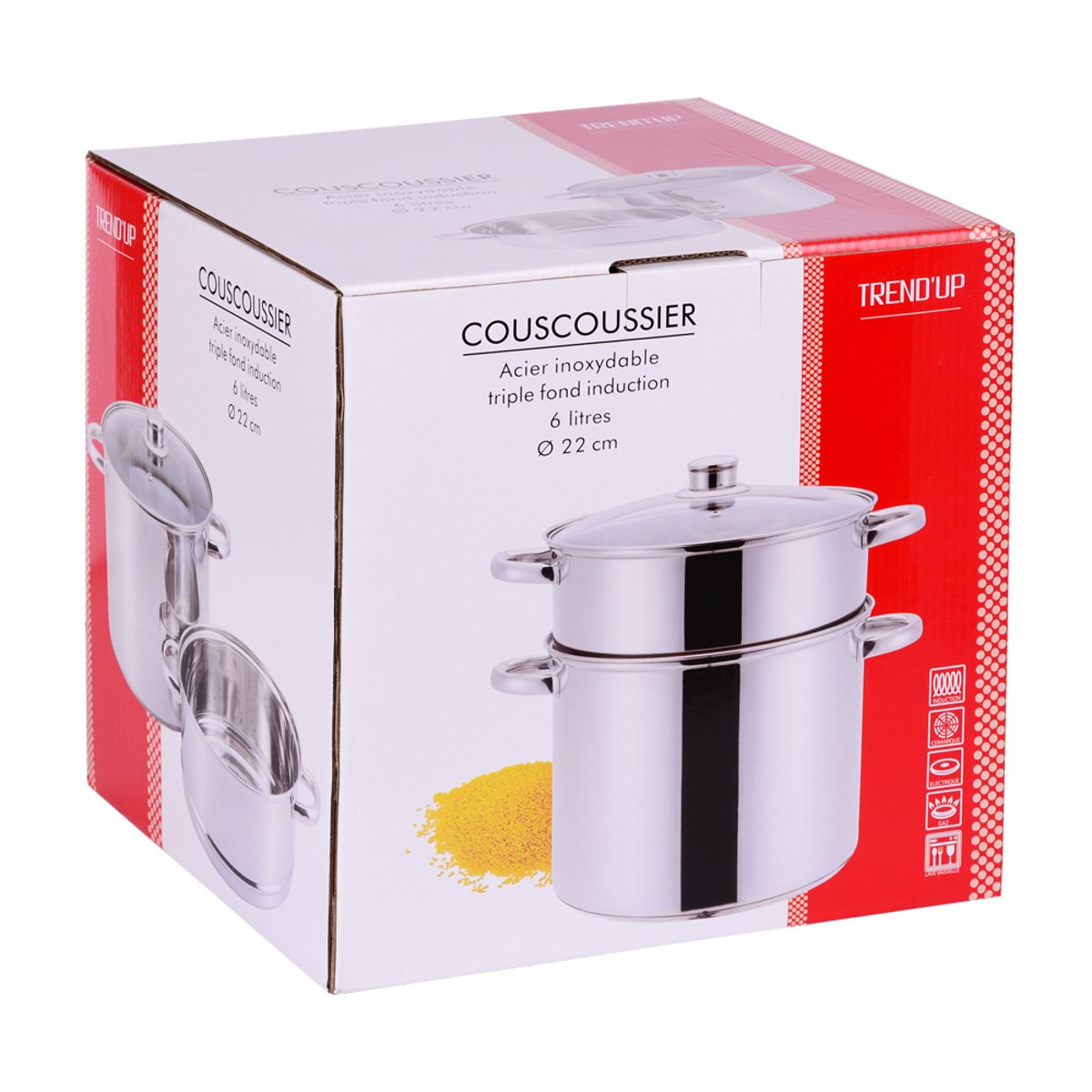 Couscoussier inox 22 cm 6 litres argent / métallique, TREND'UP