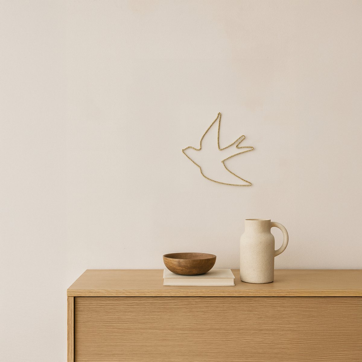 Déco murale Hirondelle fil laiton torsadé - LOJI doré vieilli, HOME MAISON