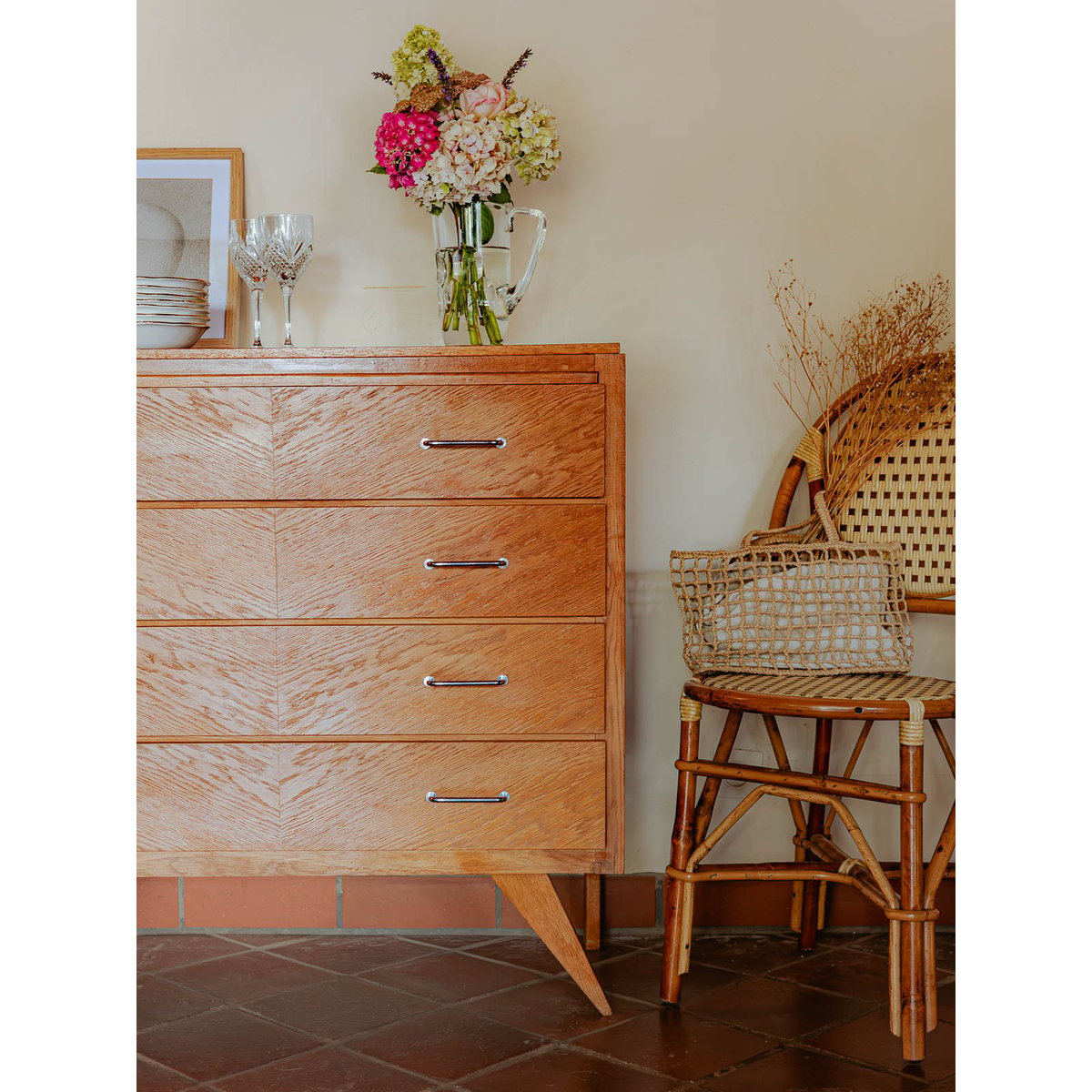 Commode mid-century modern Olga N°693 - Bon état bois clair, DEBONGOUT