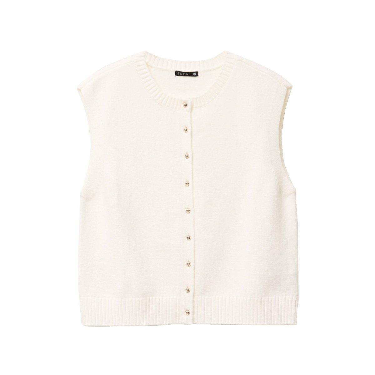 gilet droit court sans manches col rond ecru, BREAL