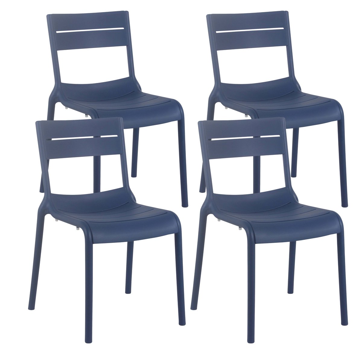 Lot de 4 chaises de terrasse en plastique, PANAME bleu canard, OVIALA