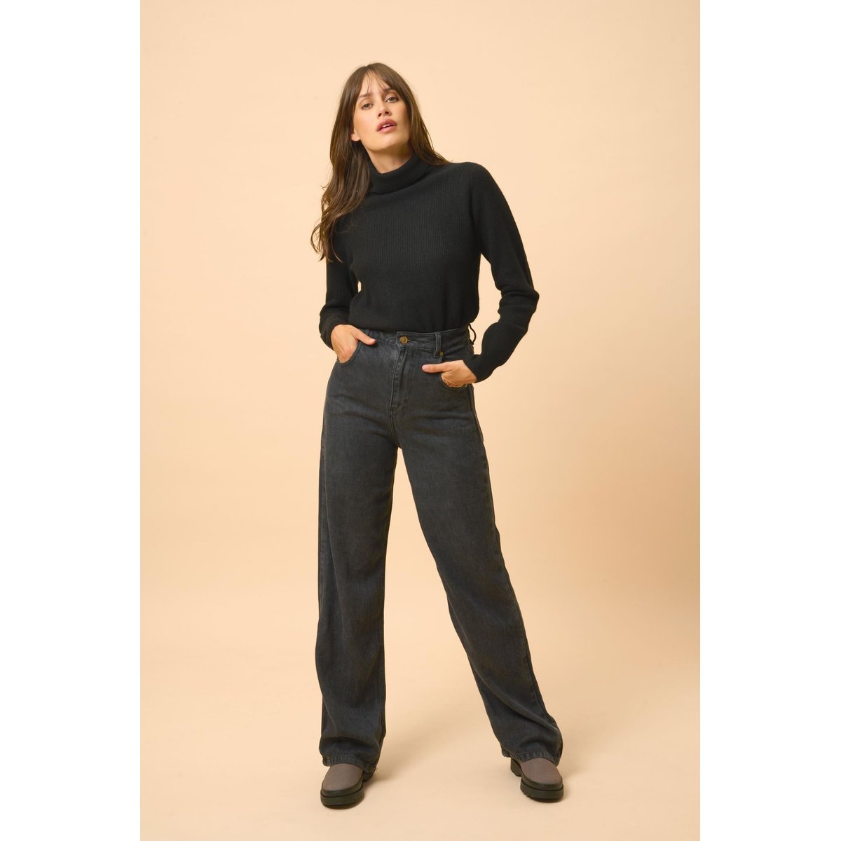 Pull Col Roulé Noir Billy noir, JUST CASHMERE