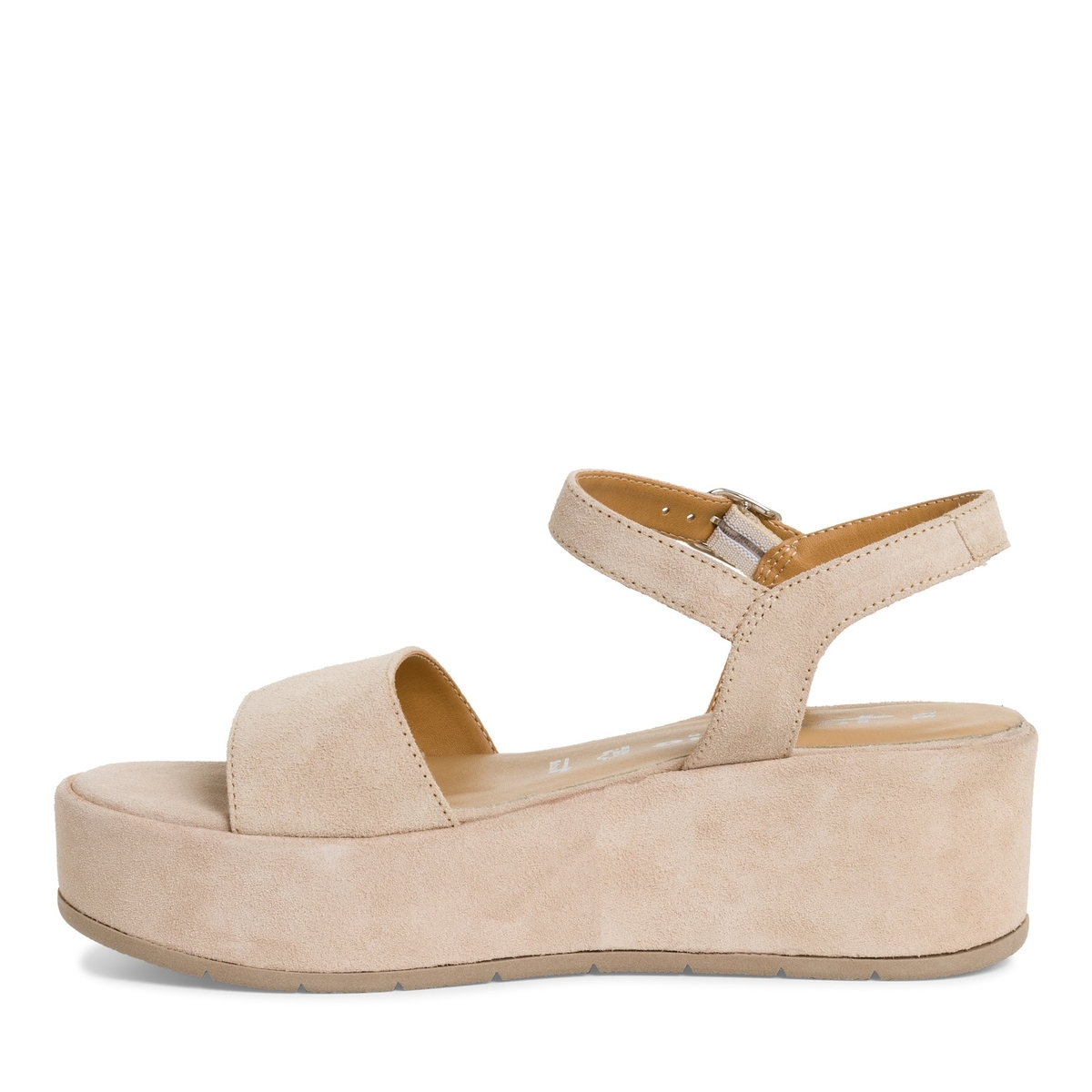 Sandale à talon en cuir beige, TAMARIS