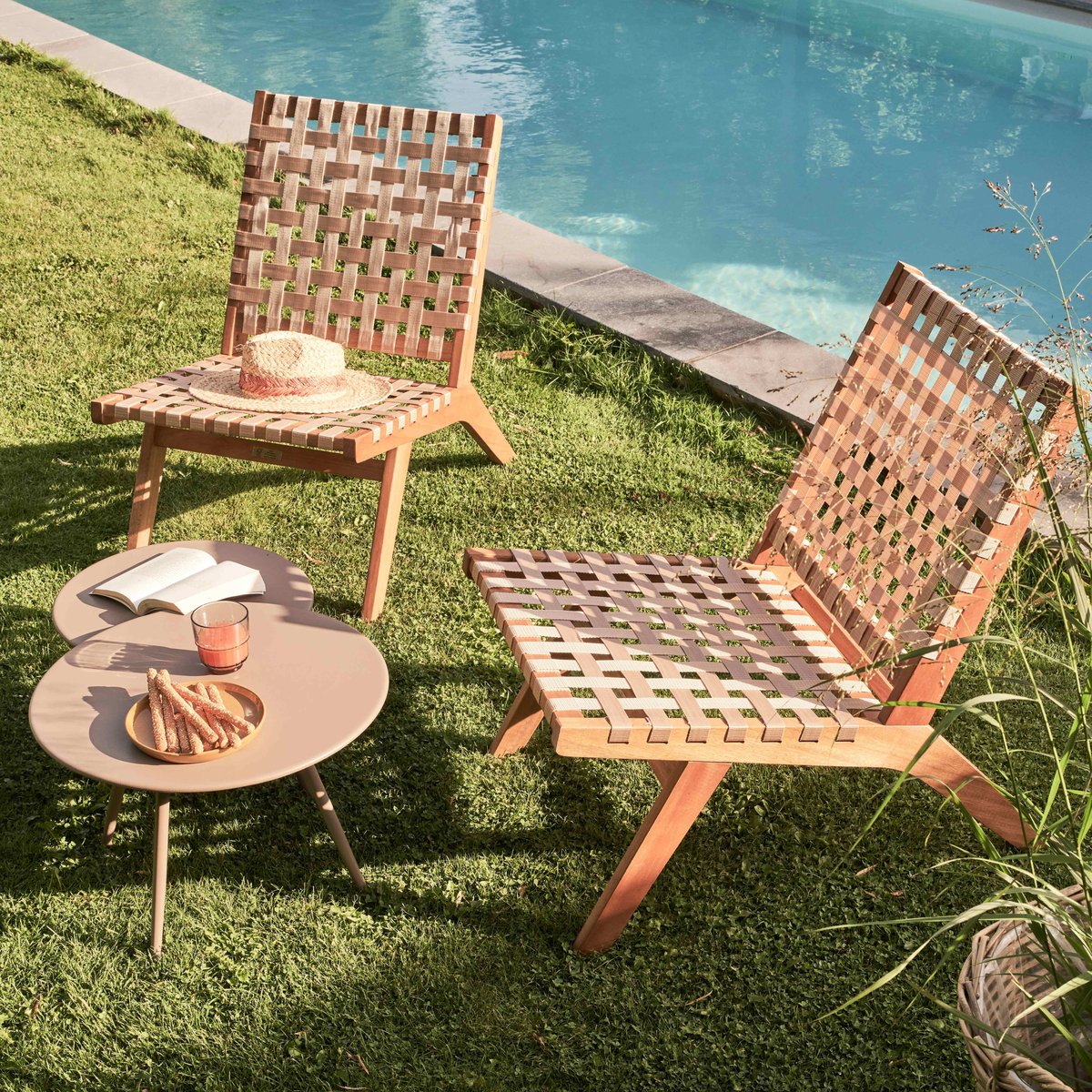 Table basse de jardin ronde 50cm acier thermolaqué, PALAVAS taupe, OVIALA
