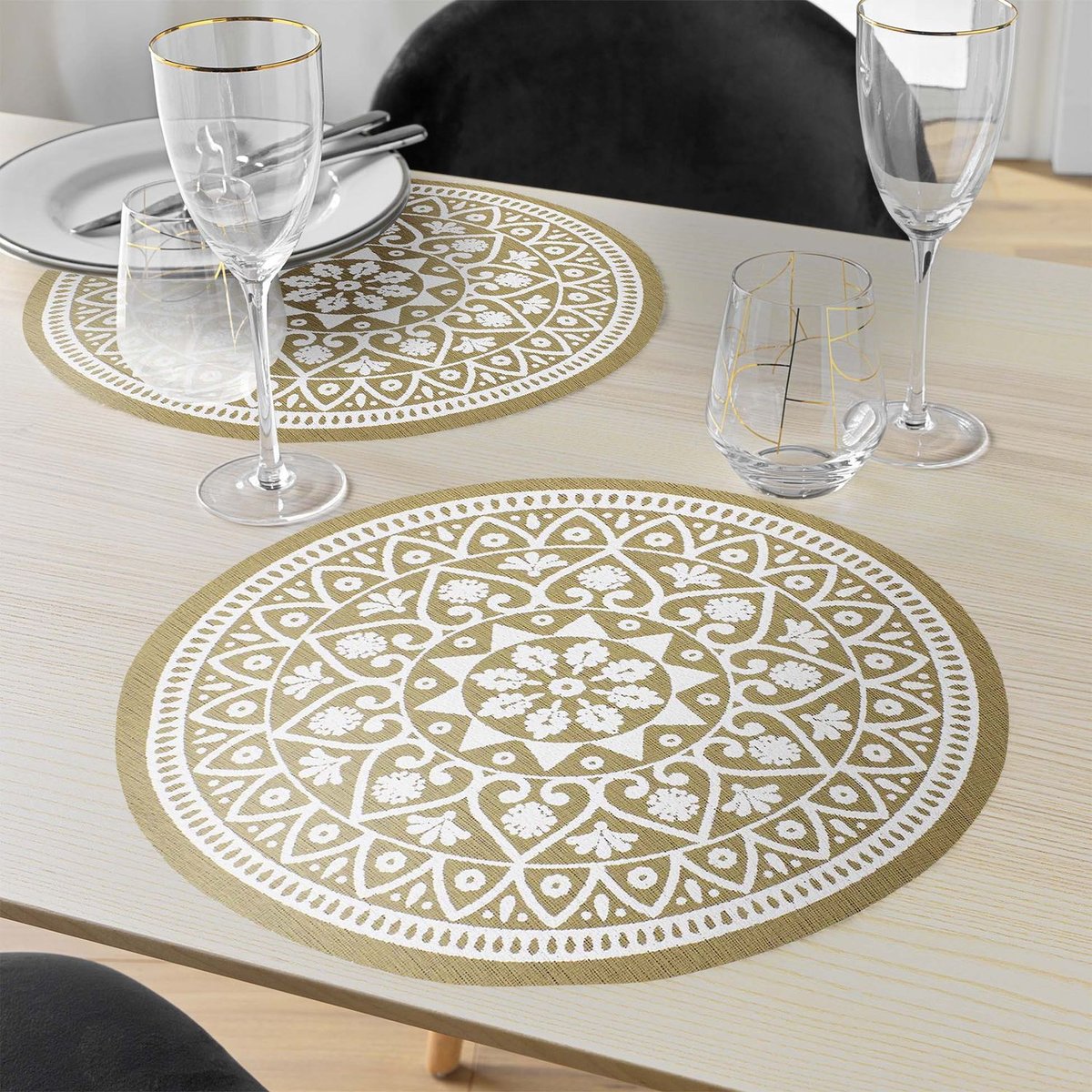Lot de 2 sets de table effet jute lessivables blanc, TOILINUX
