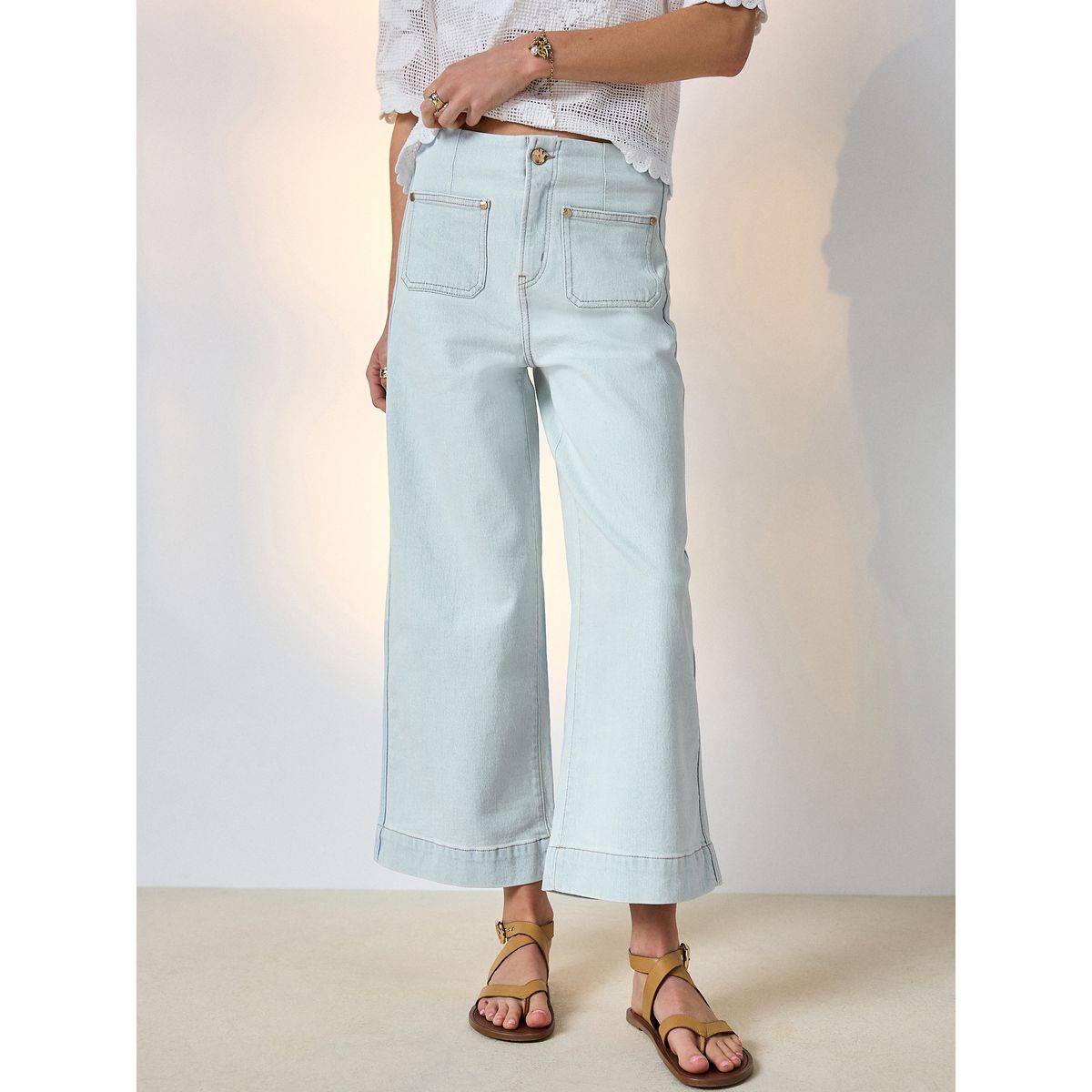 Jean court et large à poche plaquée bleach blue, NEXT