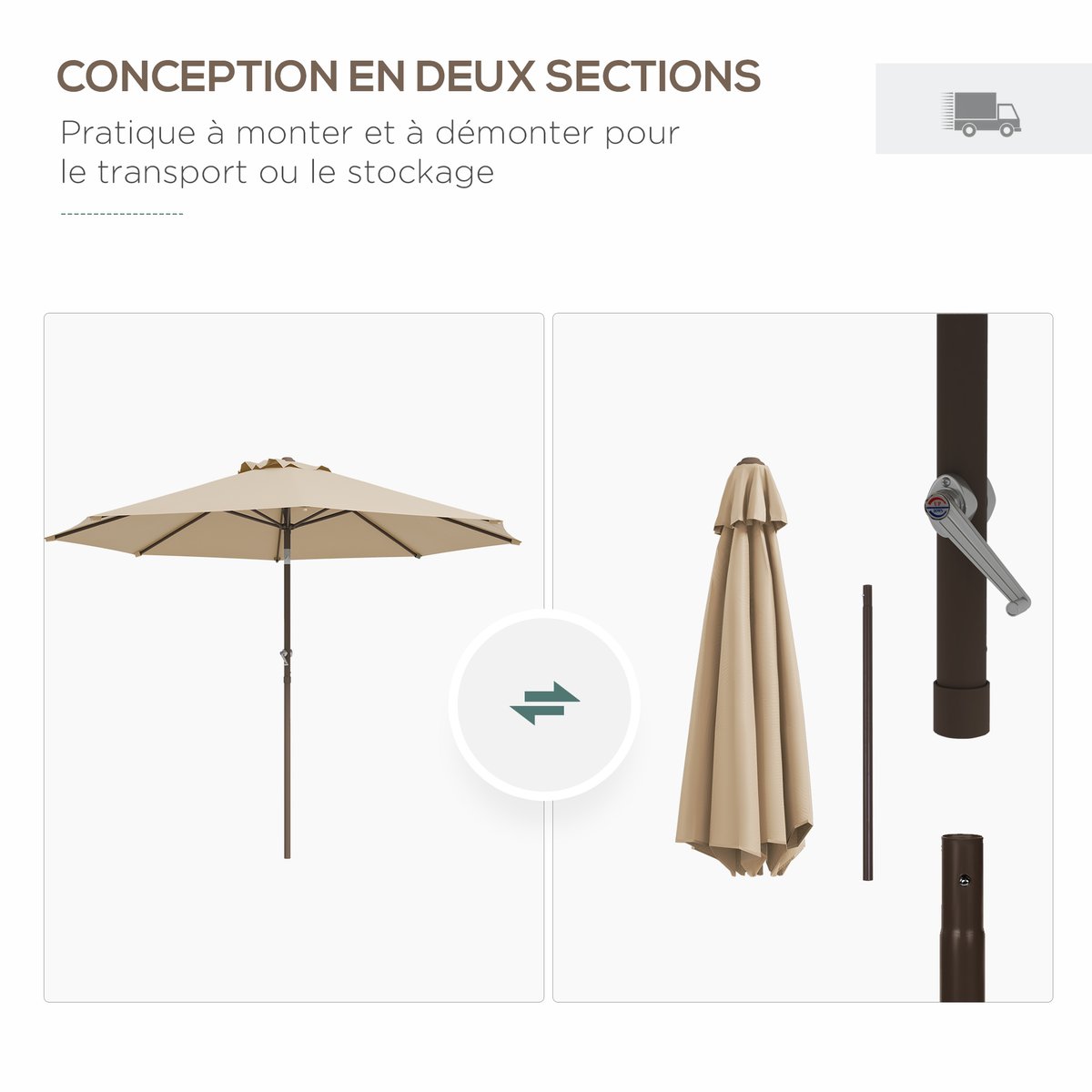 Parasol de terrasse Polyester Kaki beige, OUTSUNNY