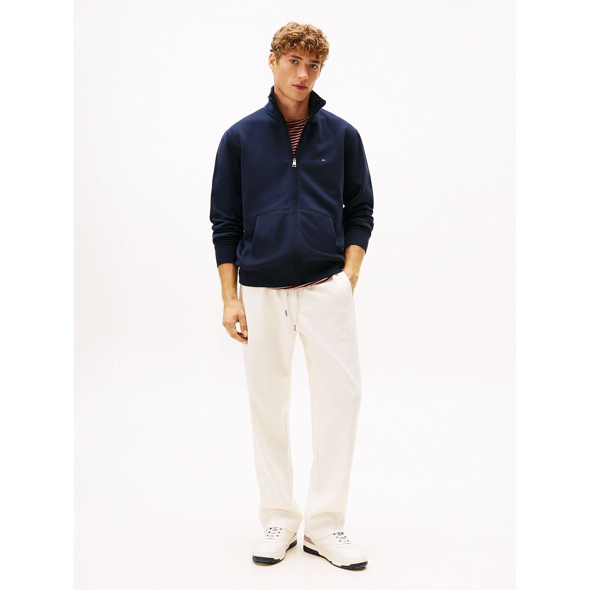 Sweatshirt in molton met rits en opstaande kraag marineblauw, TOMMY HILFIGER