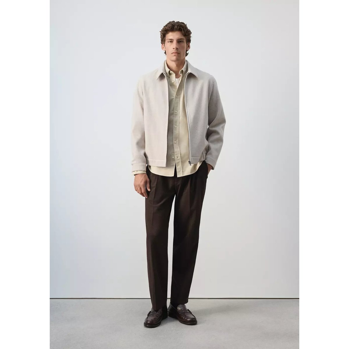 Veste en drap à fermeture éclair beige, MANGO MAN