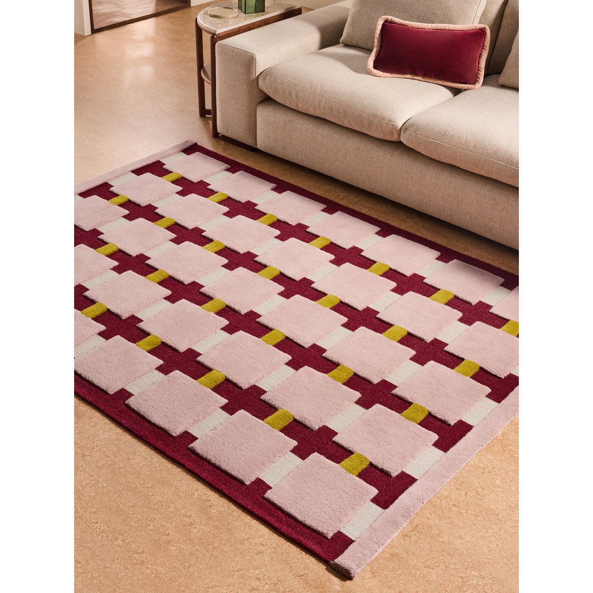 Tapis de salon et chambre en laine RORY rose, NOVATREND
