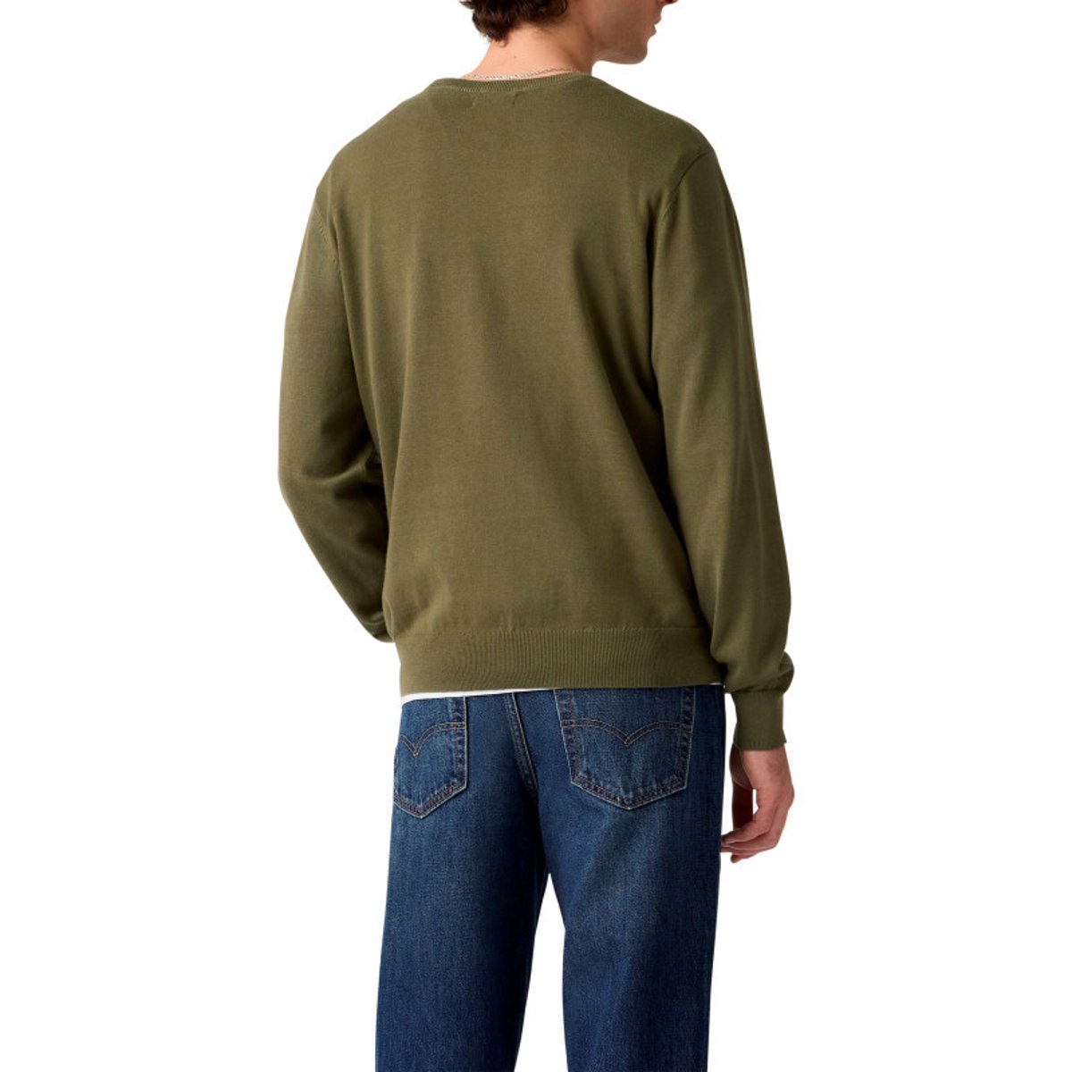 Pull en coton kaki à coupe droite pourvu de manches longues et d'un col rond vert, LEVI'S