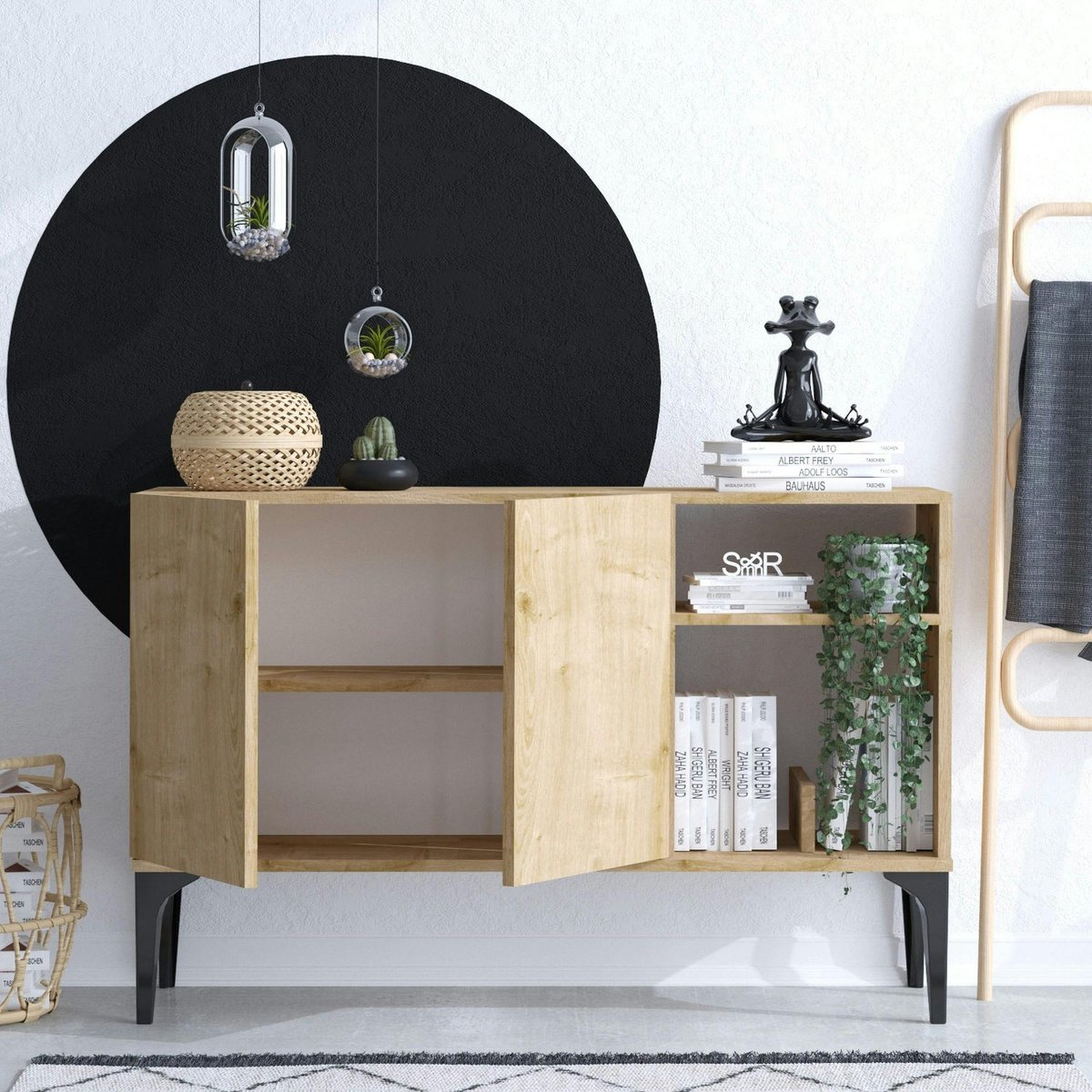 Petit buffet 2 portes effet chêne - avec niches JENA bois naturel, PIER IMPORT
