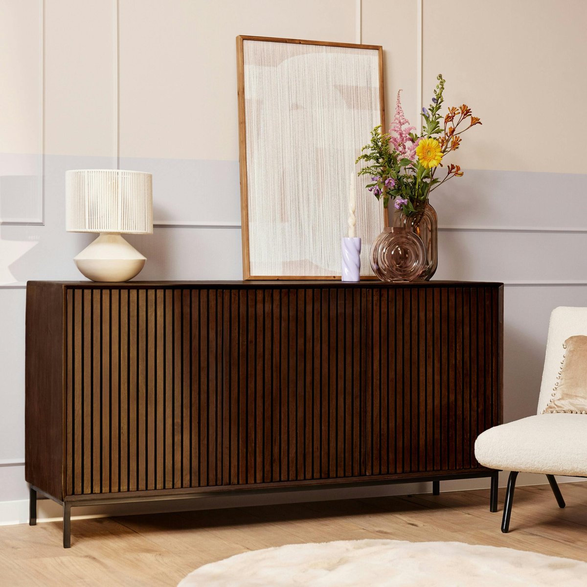 Buffet 3 portes rainurées en bois CORTINA marron, PIER IMPORT