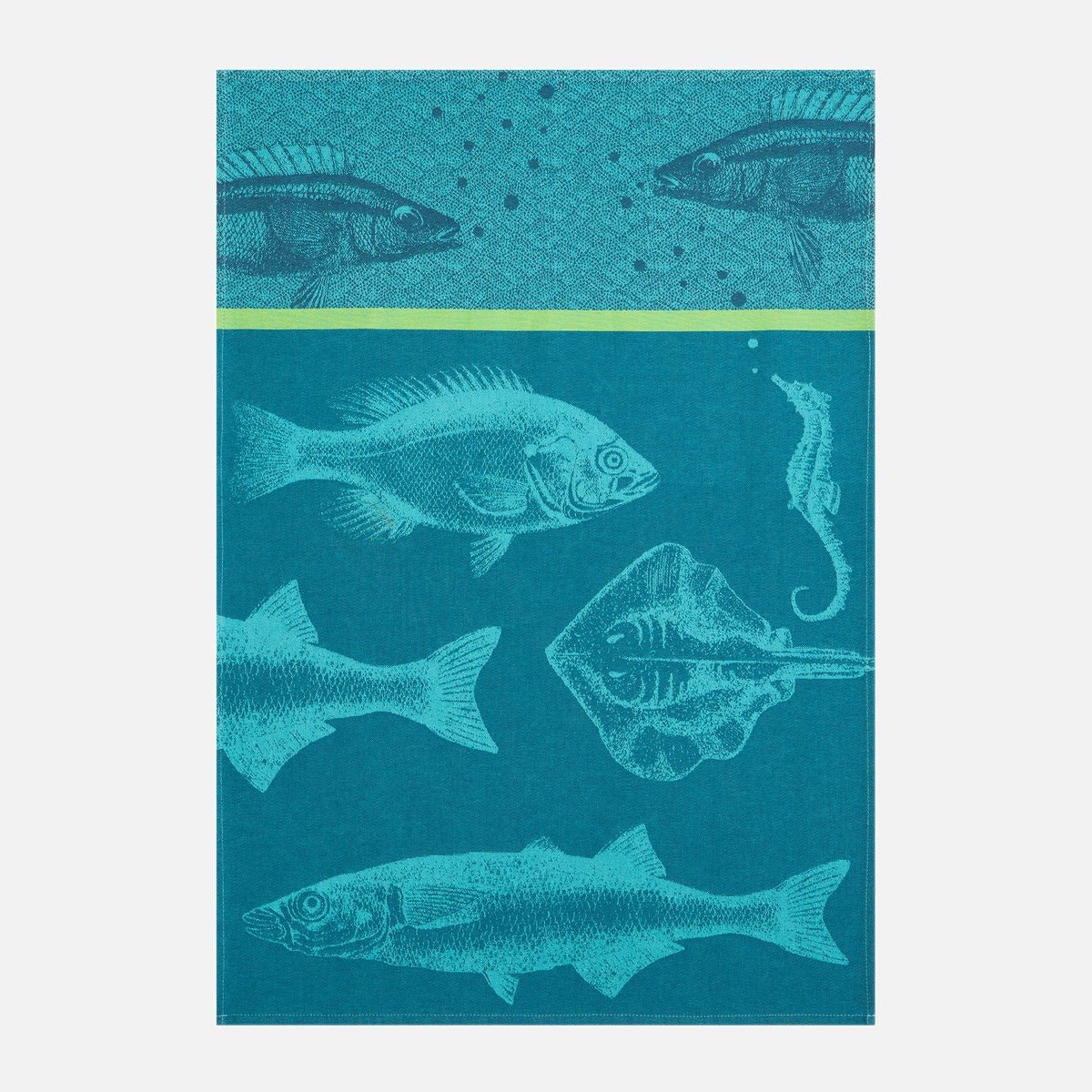Torchon jacquard en coton BANC DE POISSONS bleu, COUCKE