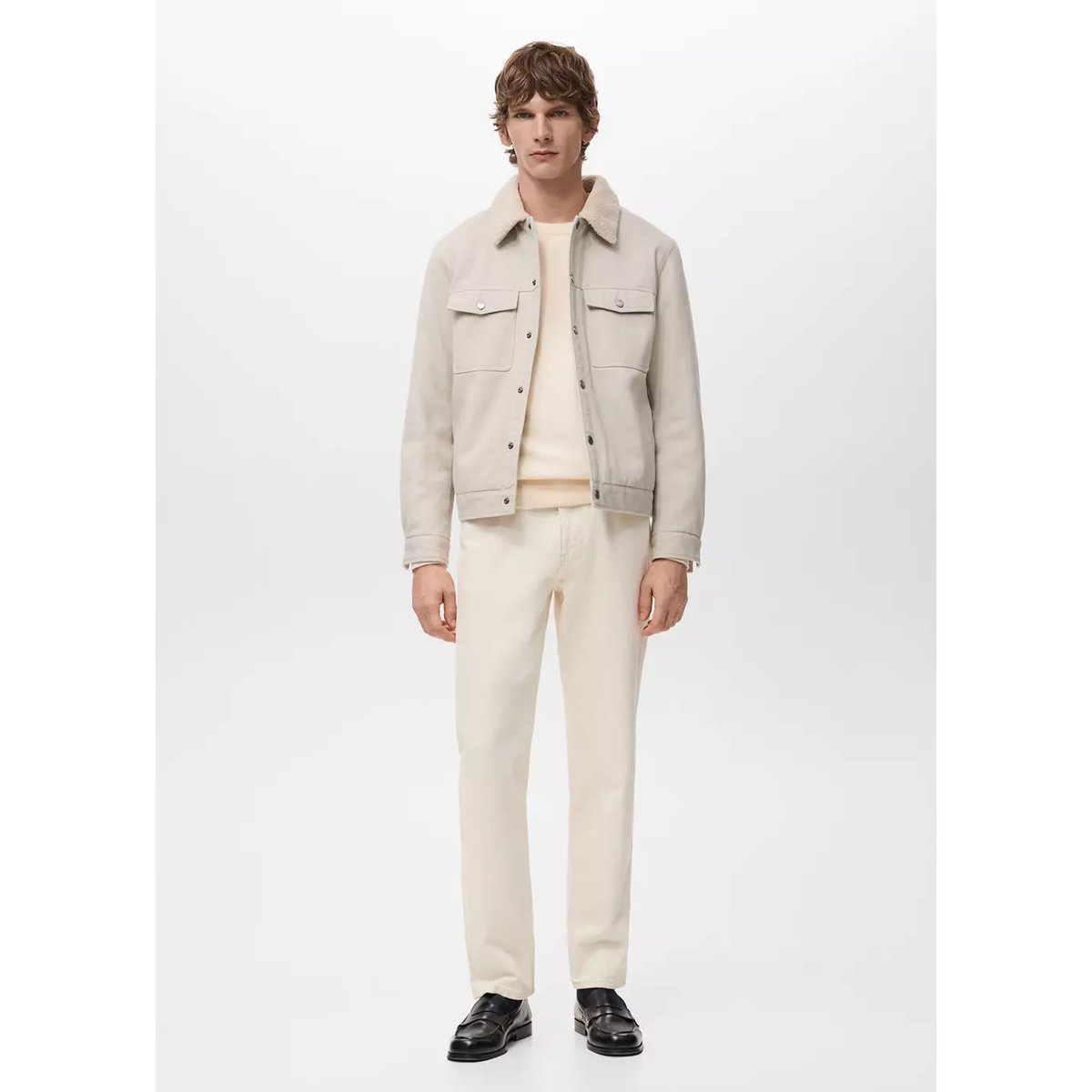 Blouson en jean doublure imitation mouton retourné sable, MANGO MAN