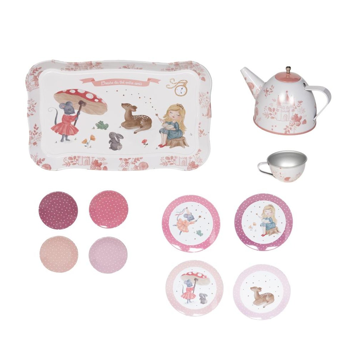 Dinette Charlie   en métal et sa valisette cartonnée rose, AMADEUS LES PETITS