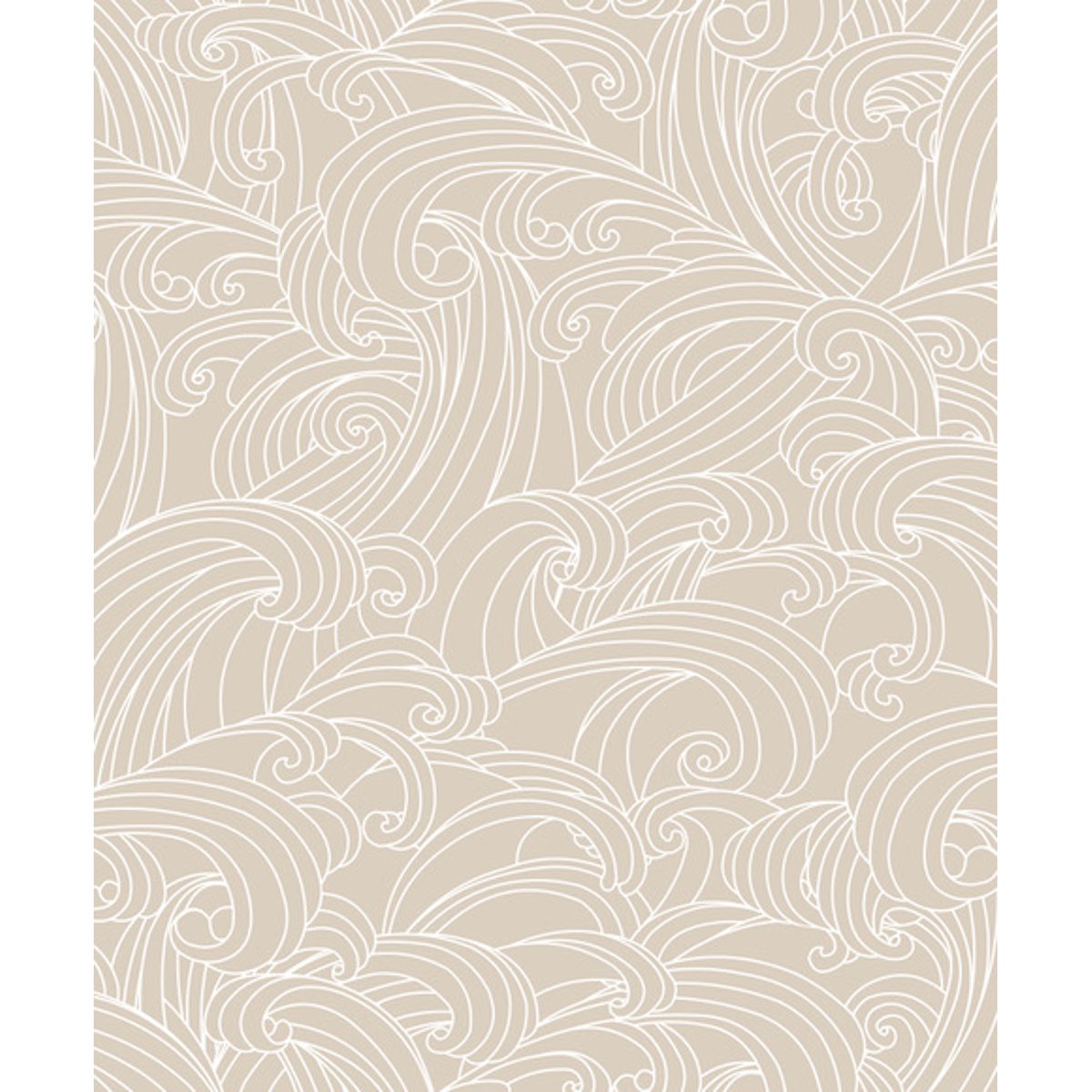 Papier peint vagues japonaises beige et blanc beige, HEXOA