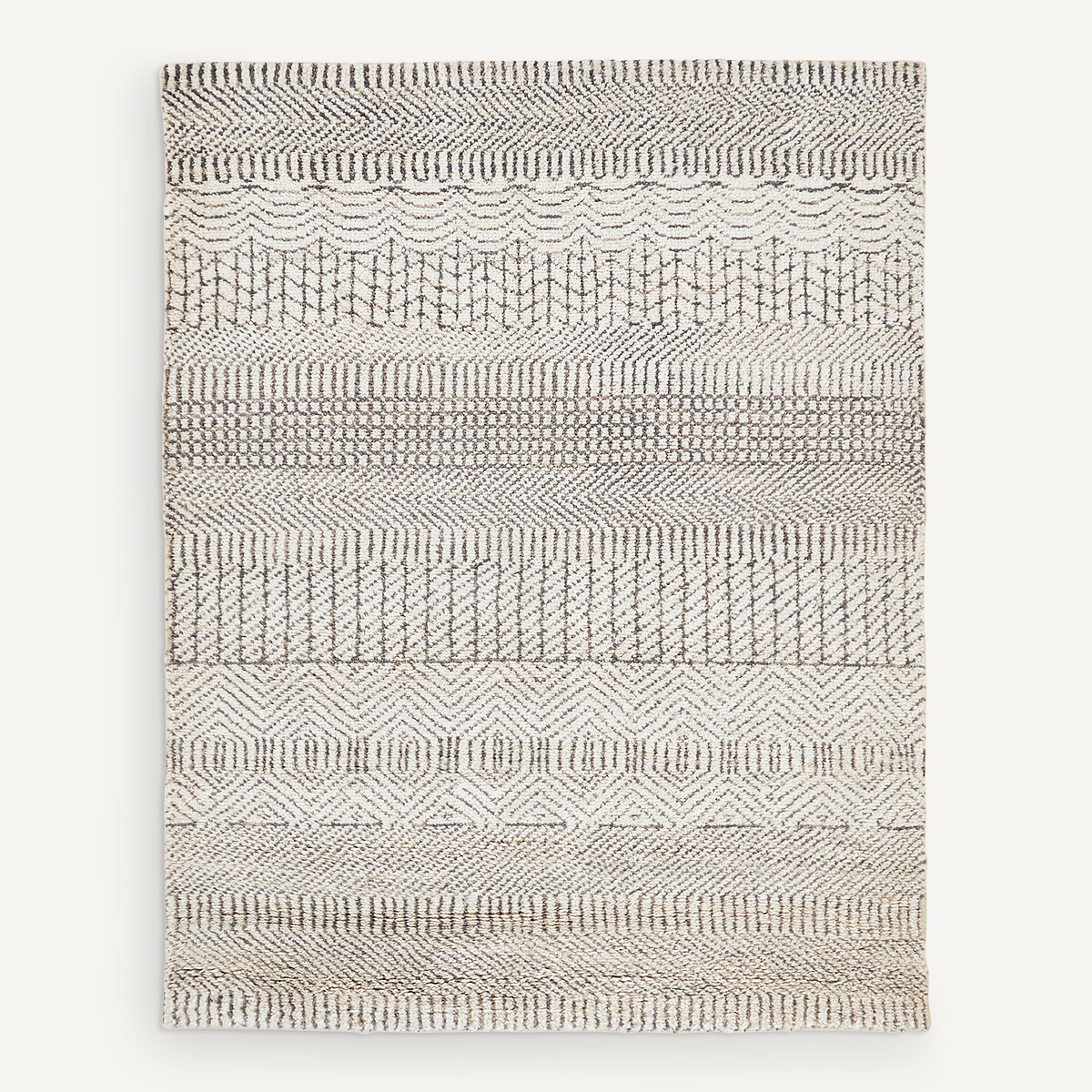 Tapis en laine, noué main, Fatonia ecru + gris + bleu, AM.PM