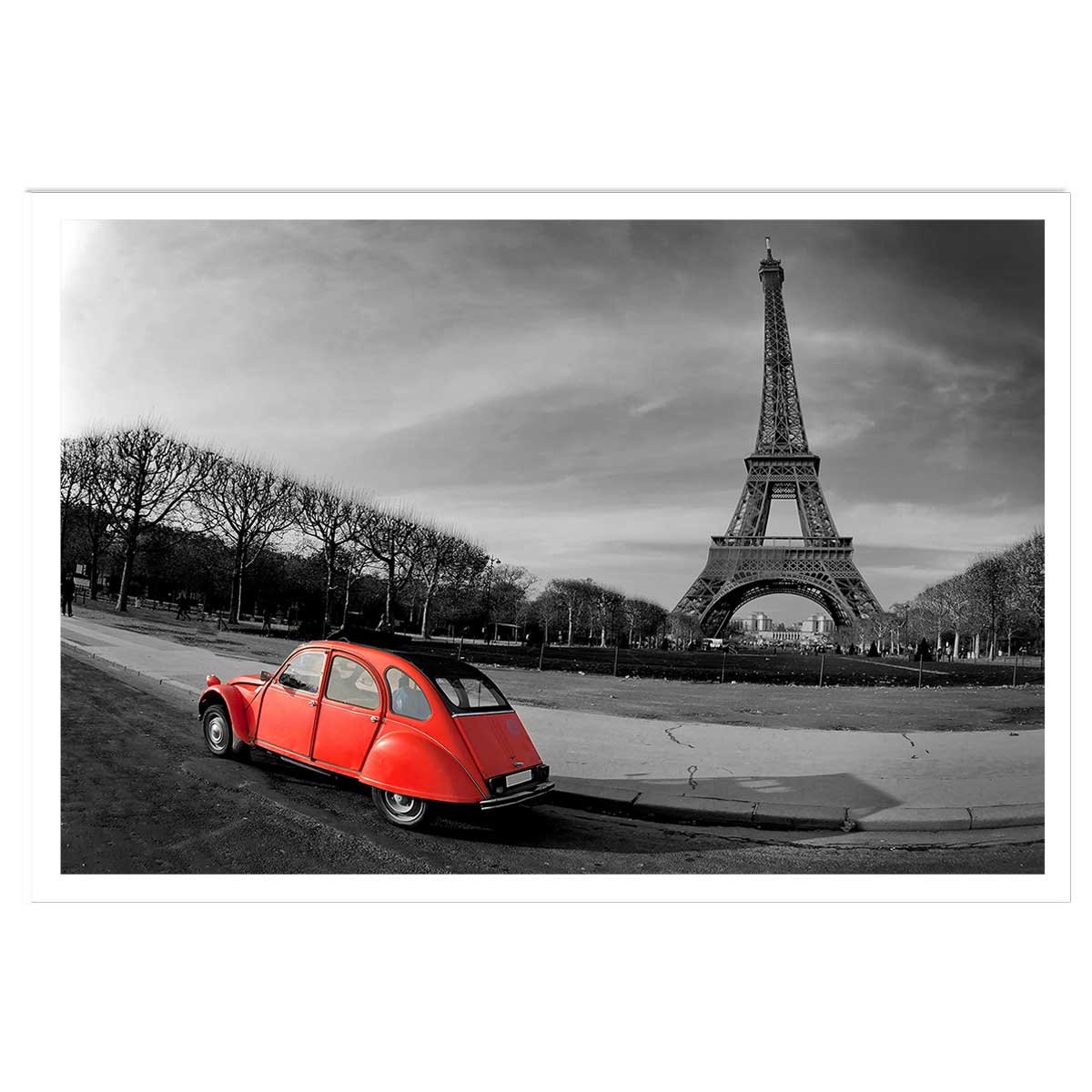 Affiche paris tour eiffel et 2cv rouge affiche seule, HEXOA