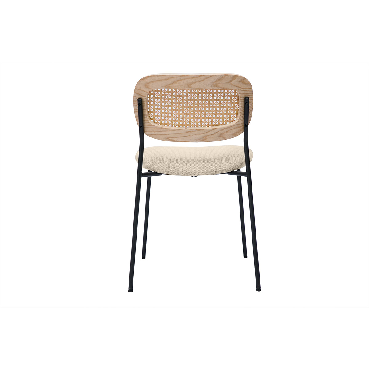 Chaises design en tissu effet velours texturé beige, métal noir et cannage rotin (lot de 2) MIRANDA beige, MILIBOO