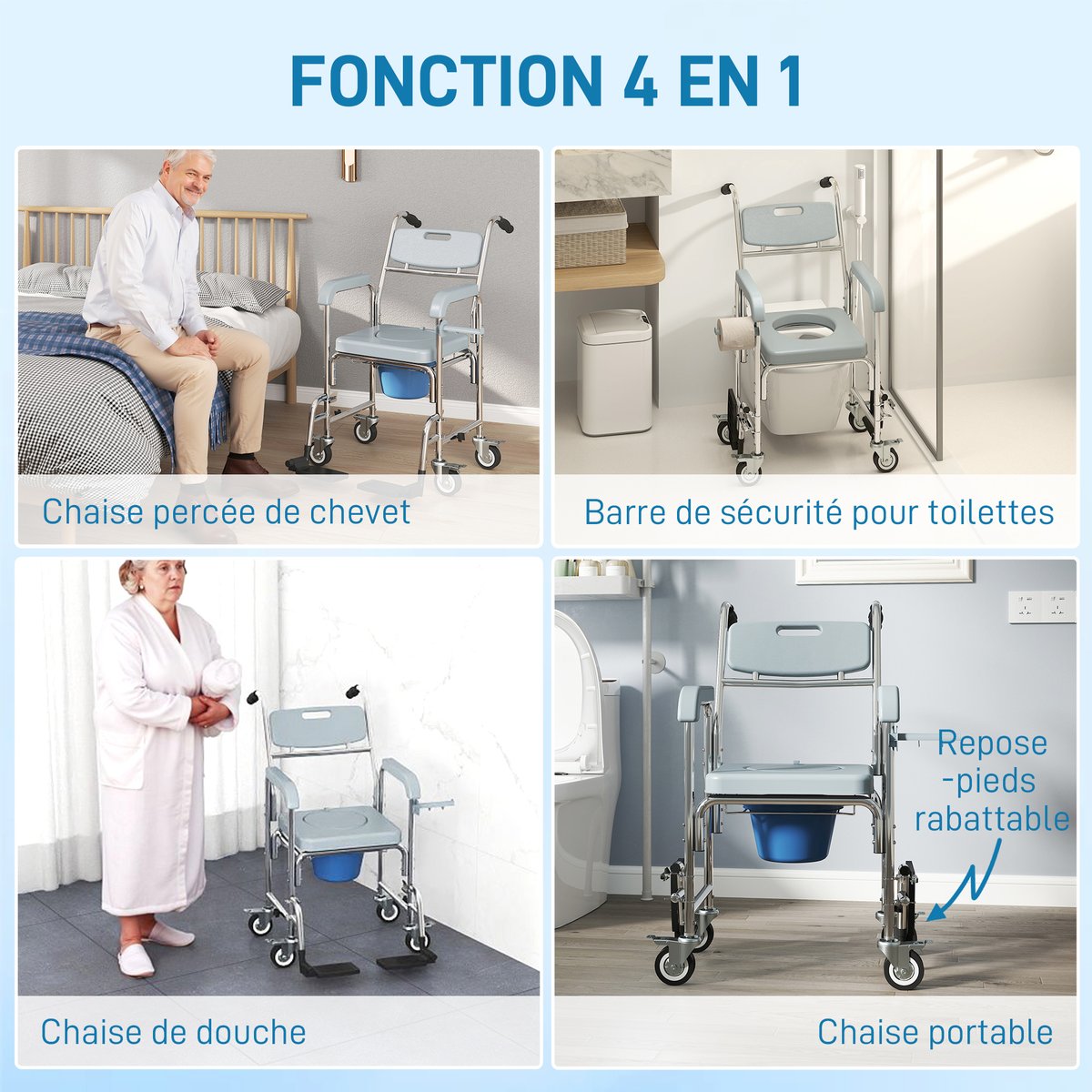 Fauteuil roulant avec cuvette Aluminium Gris gris, HOMCOM