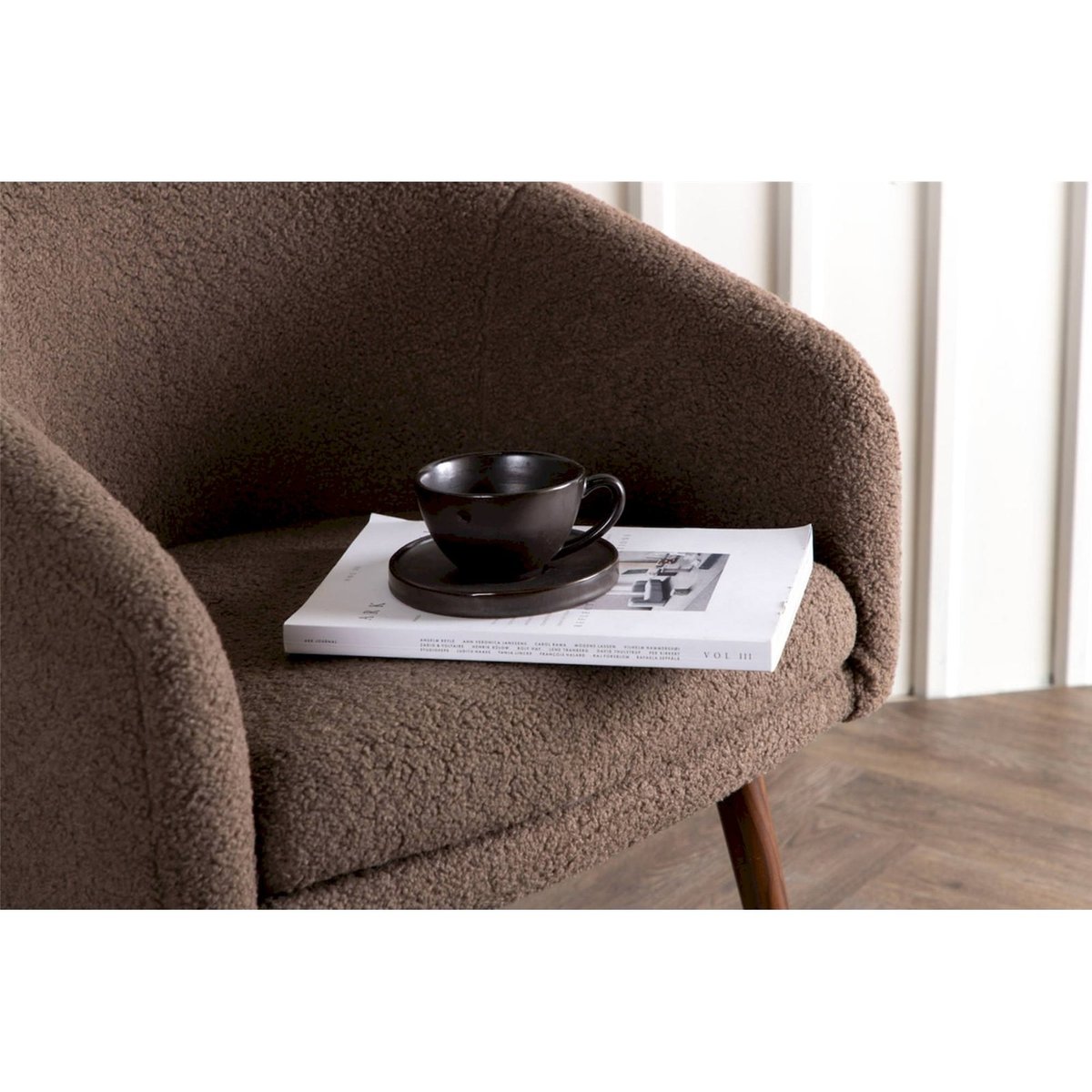 Fauteuil bouclette collection GLITENS marron bouclette et effet noyer, RECOLLECTION