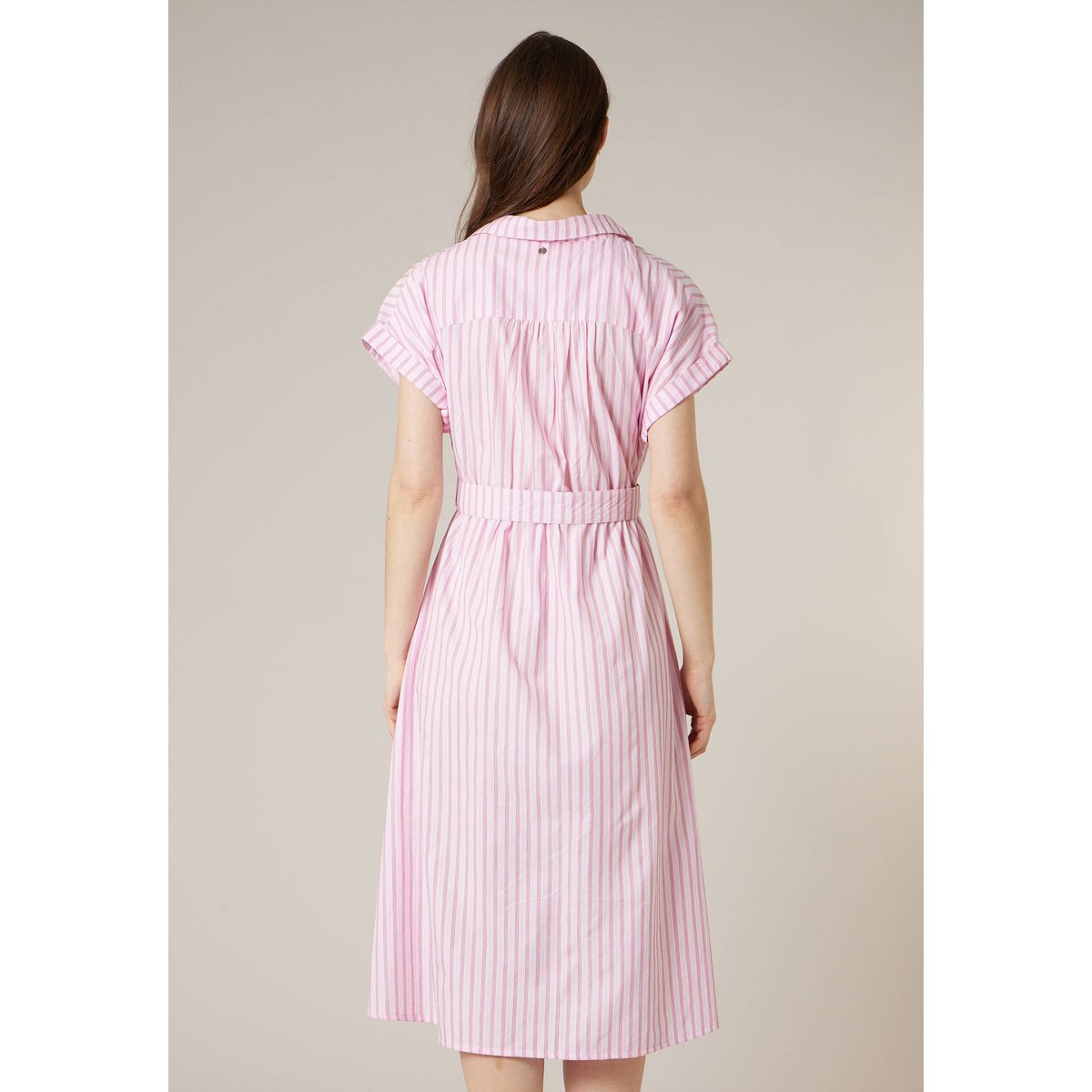 Robe chemise droite femme en 100% coton rayé ORIGA rose, DEELUXE